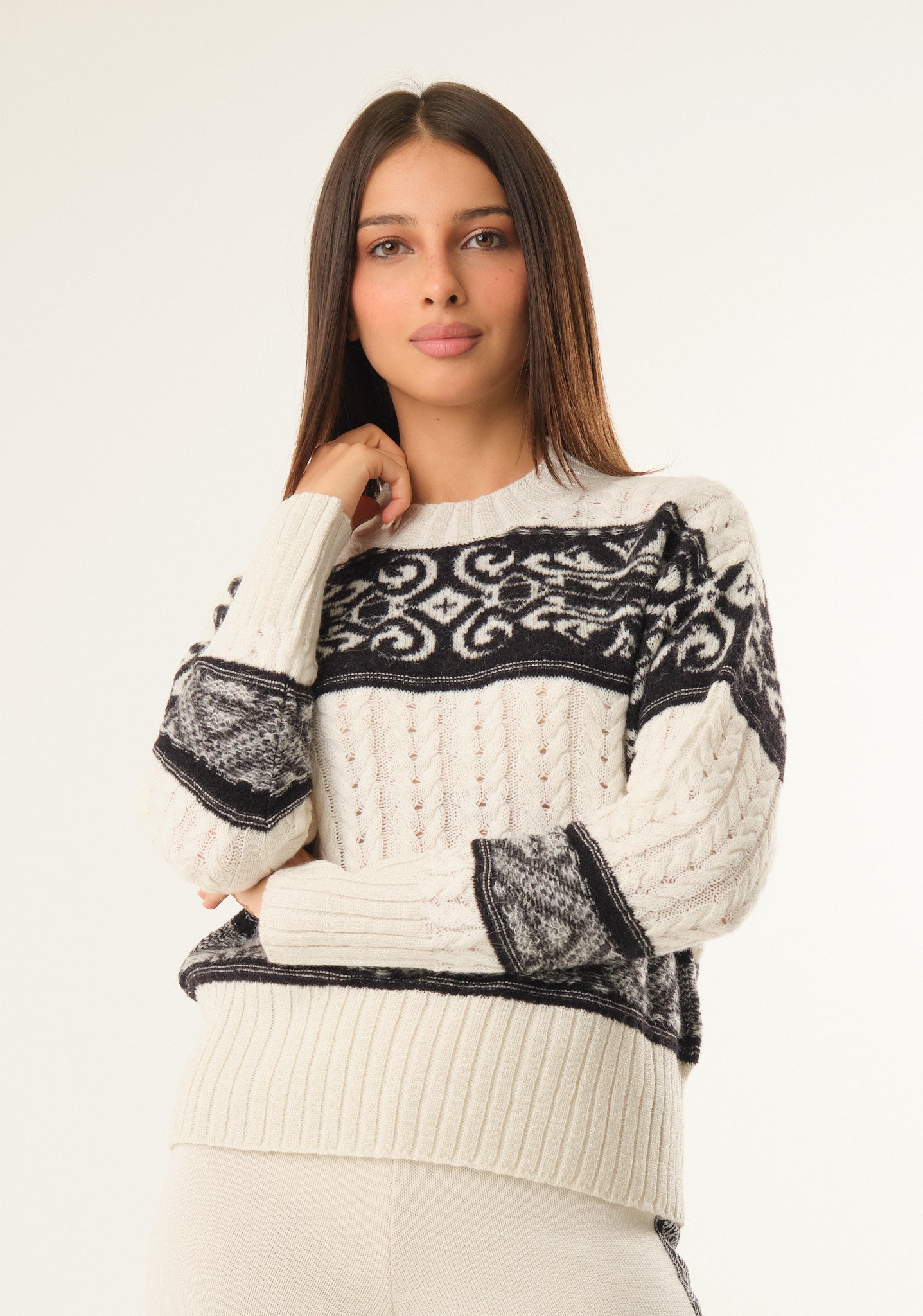 Maglione con bande jacquard