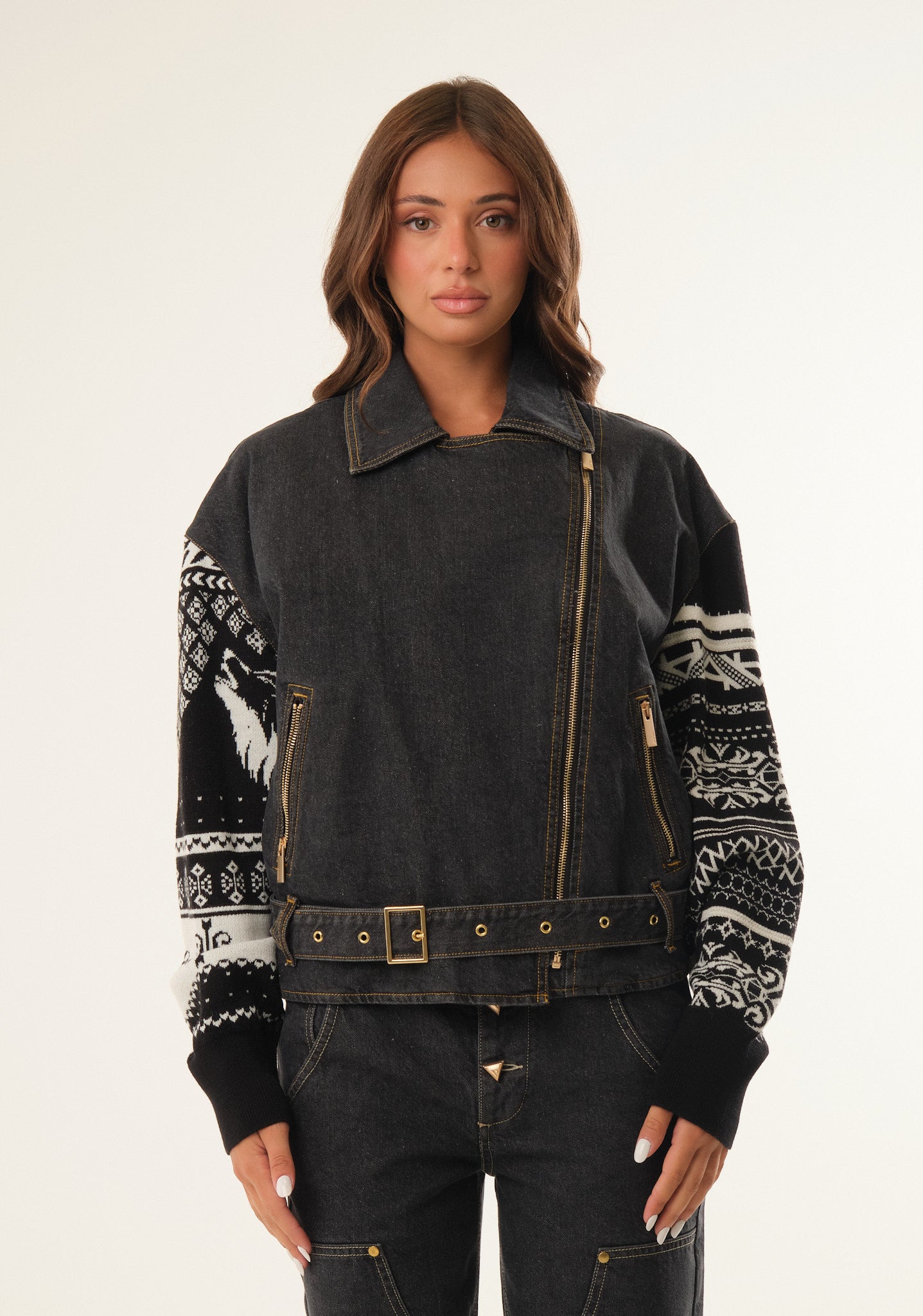 Chiodo in maglia jacquard