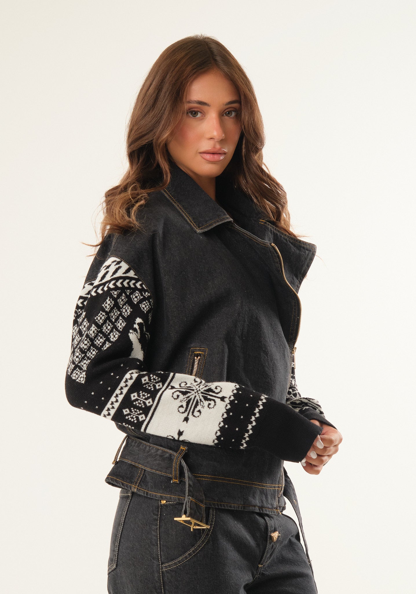 Chiodo in maglia jacquard