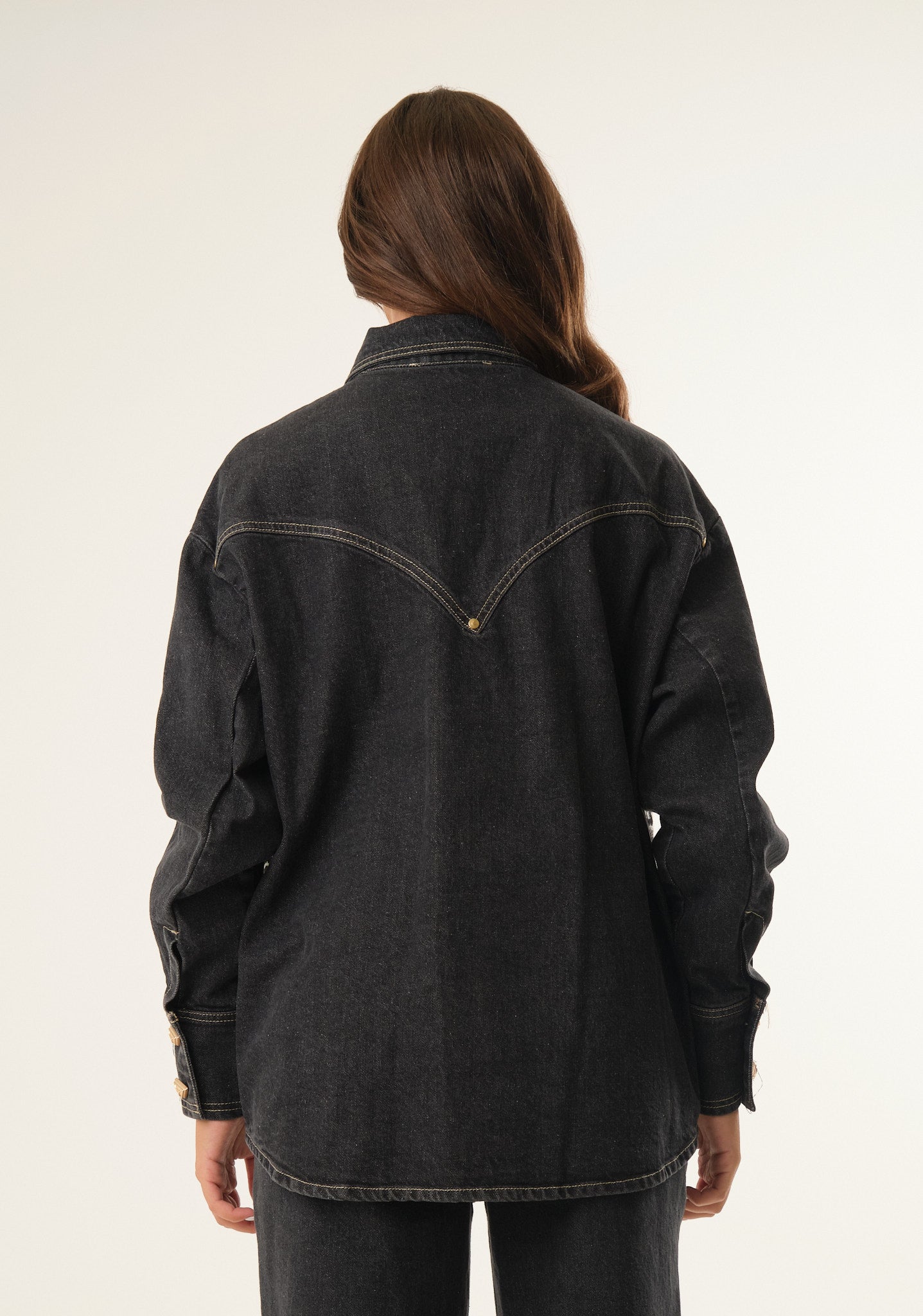 Camicia denim con inserti jacquard