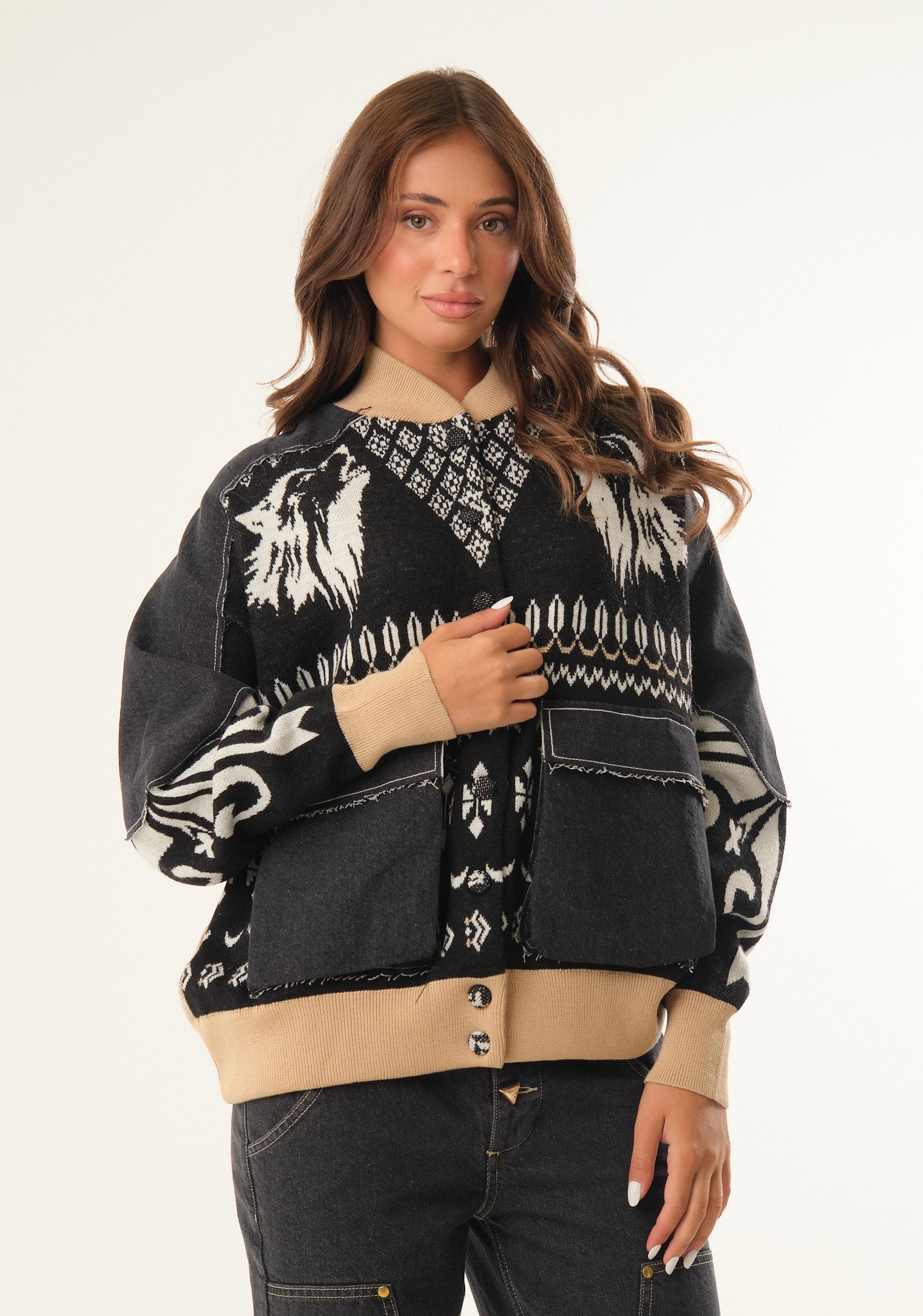 Bomber in maglia jacquard