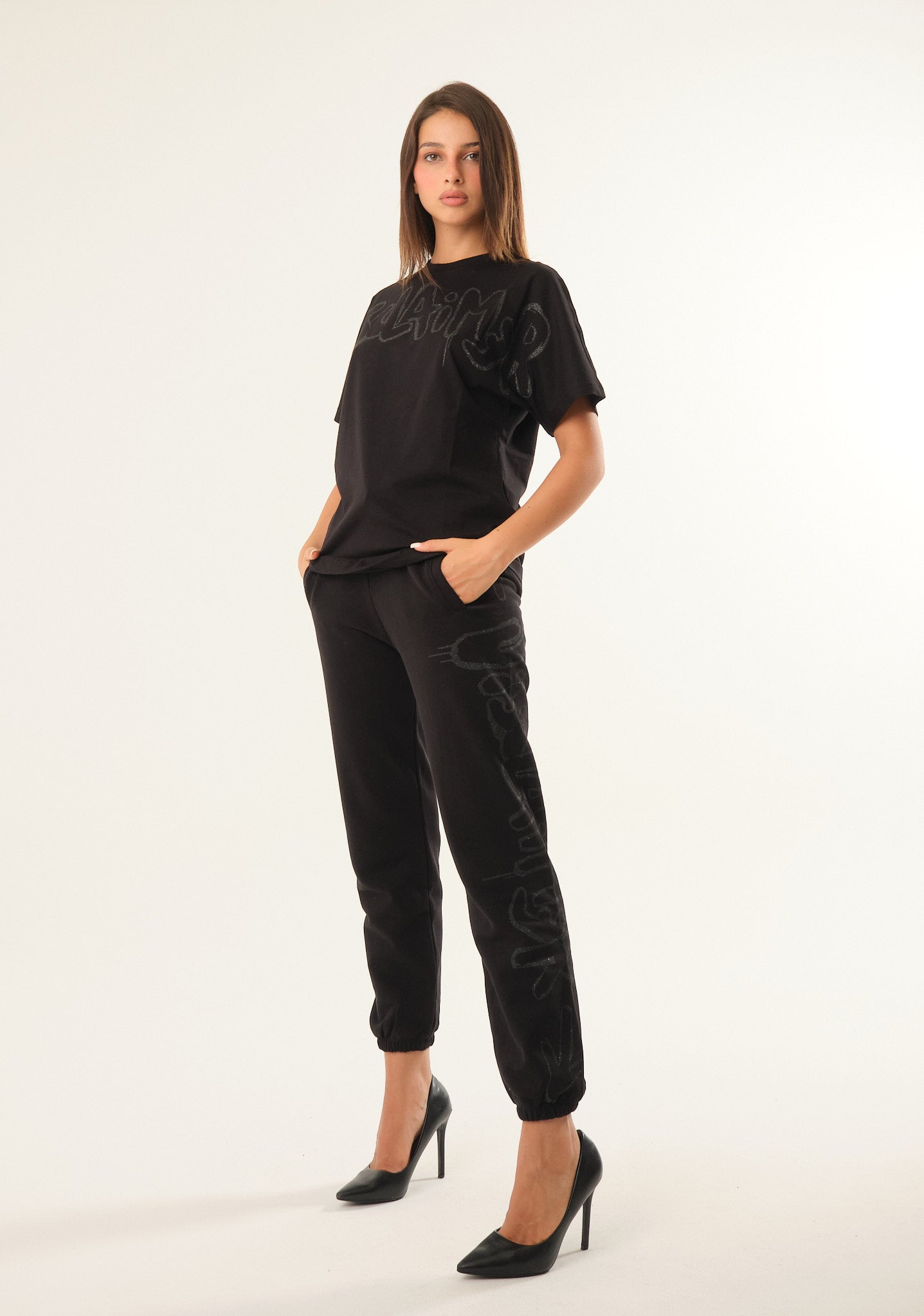 Pantalone con stampa lurex