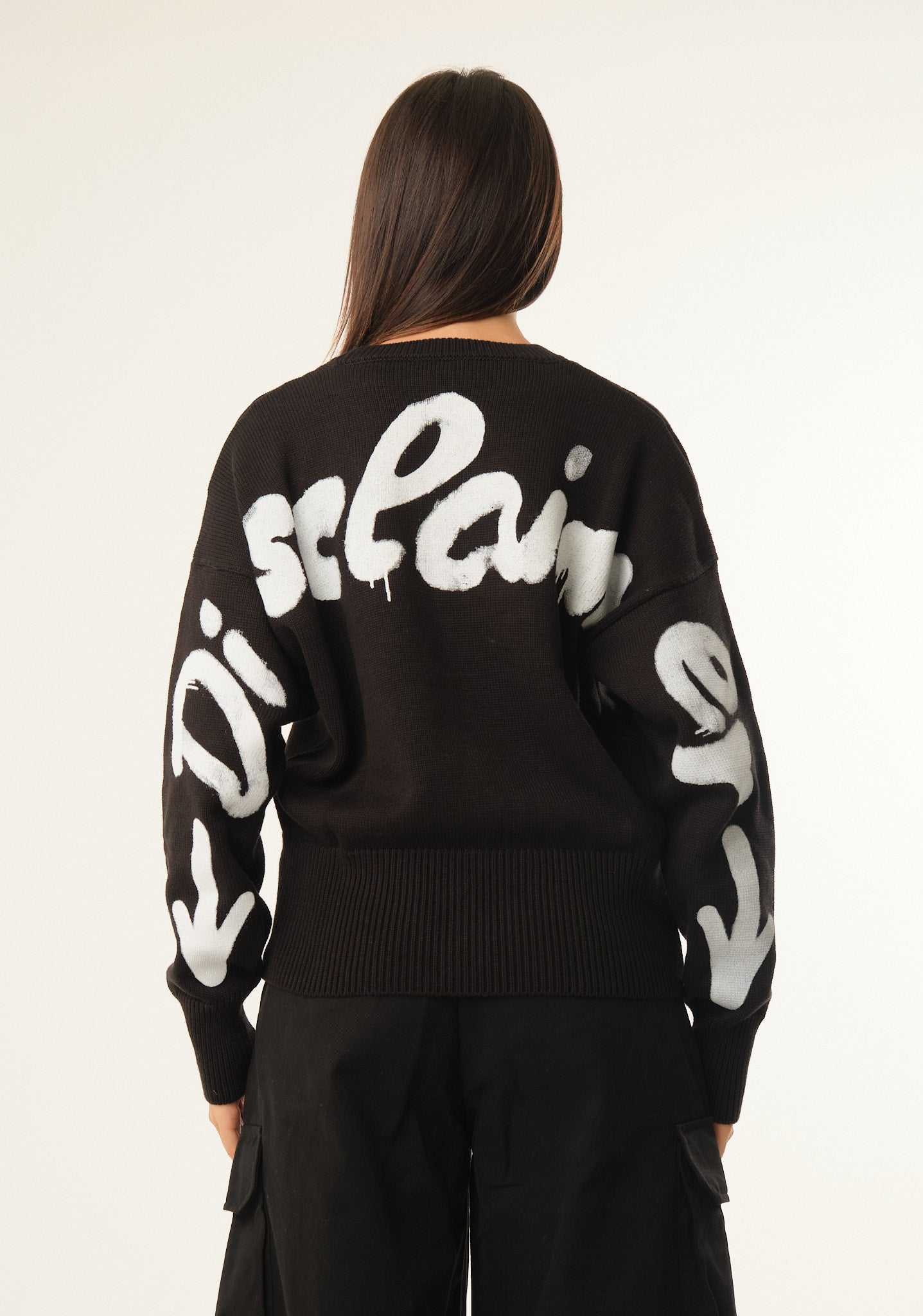 Maglione tricot con stampa posteriore