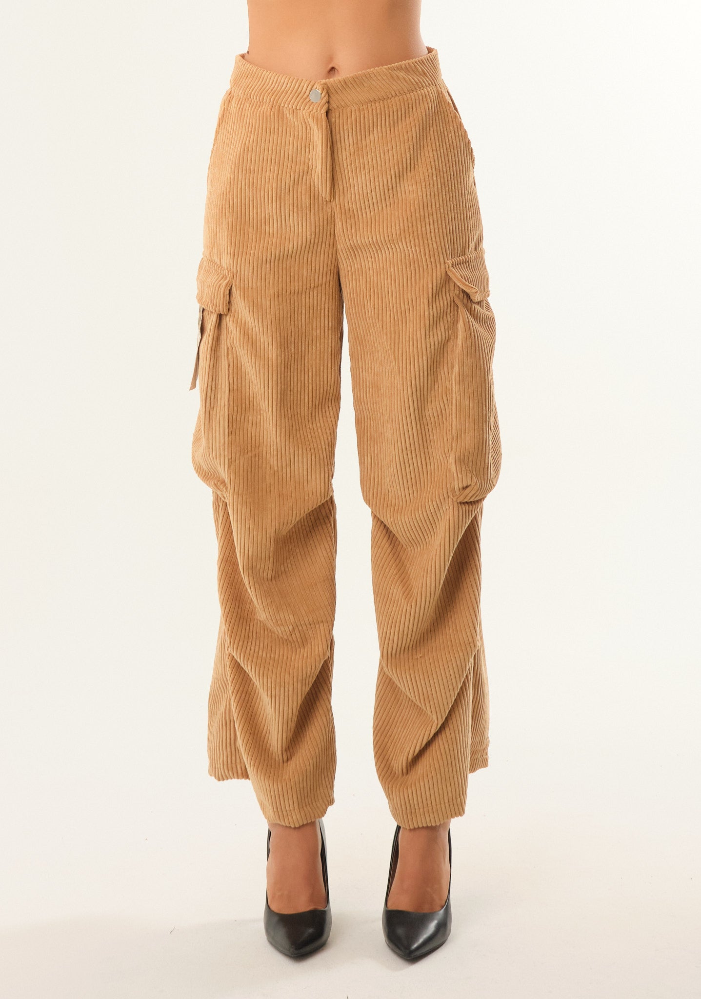 Pantalone arricciato in velluto a costine