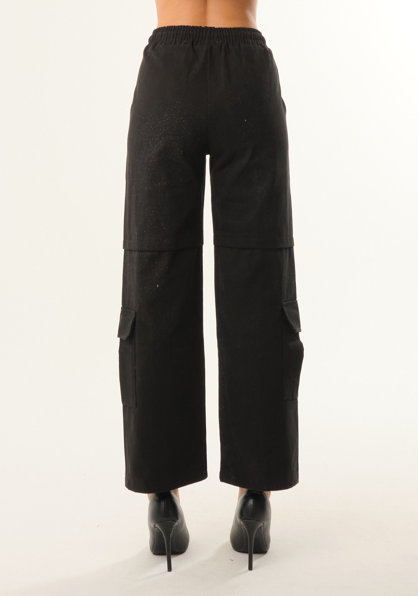 Pantalone cargo in gabardine lurex