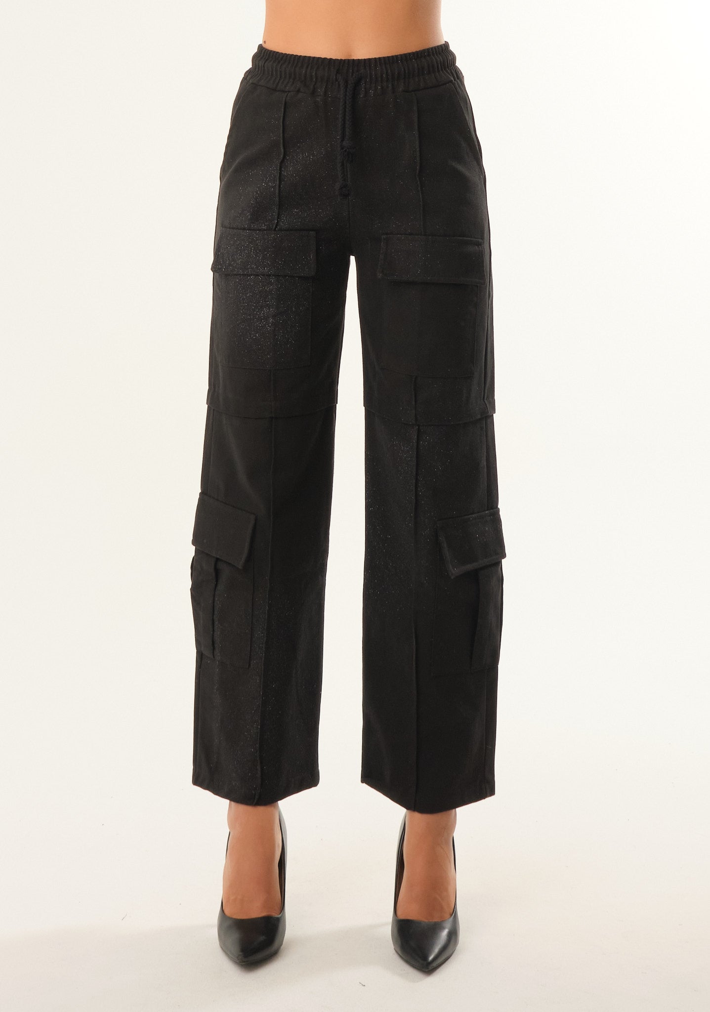 Pantalone cargo in gabardine lurex