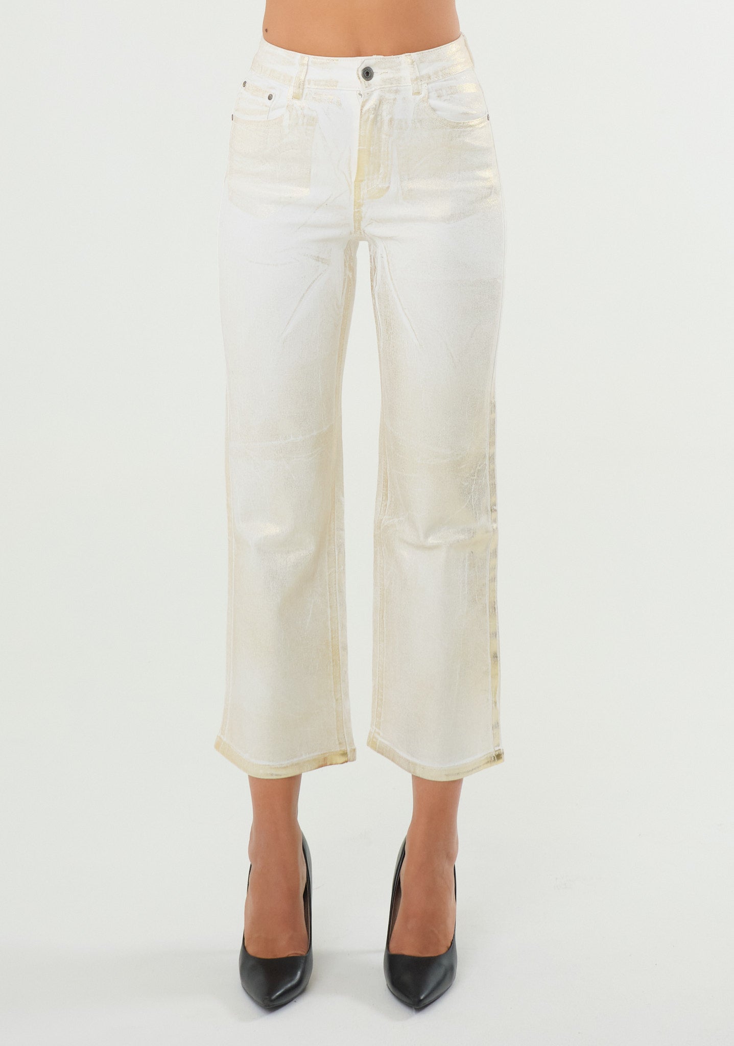 Jeans dritto con spalmatura metal