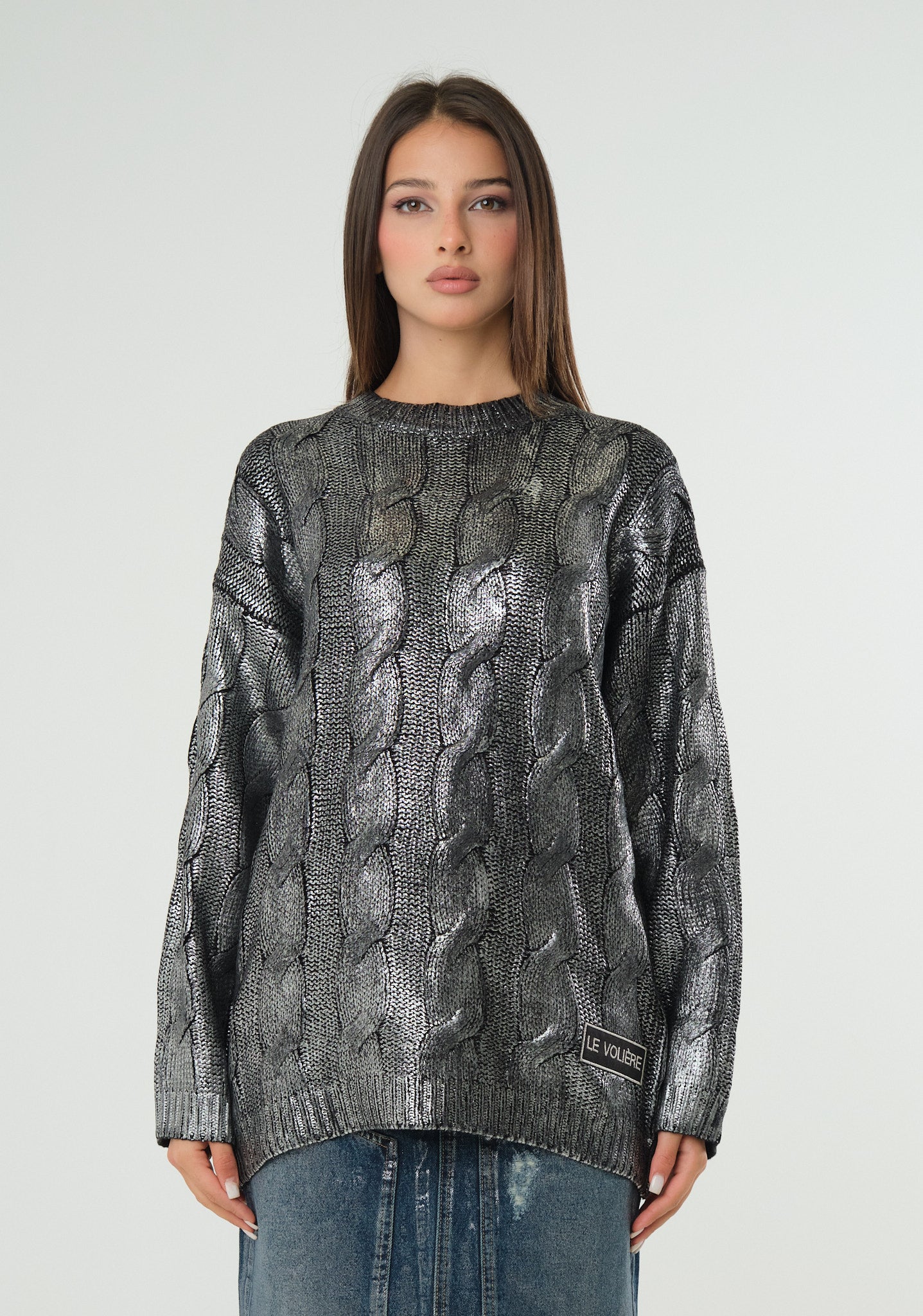 Maglione con spalmatura metal