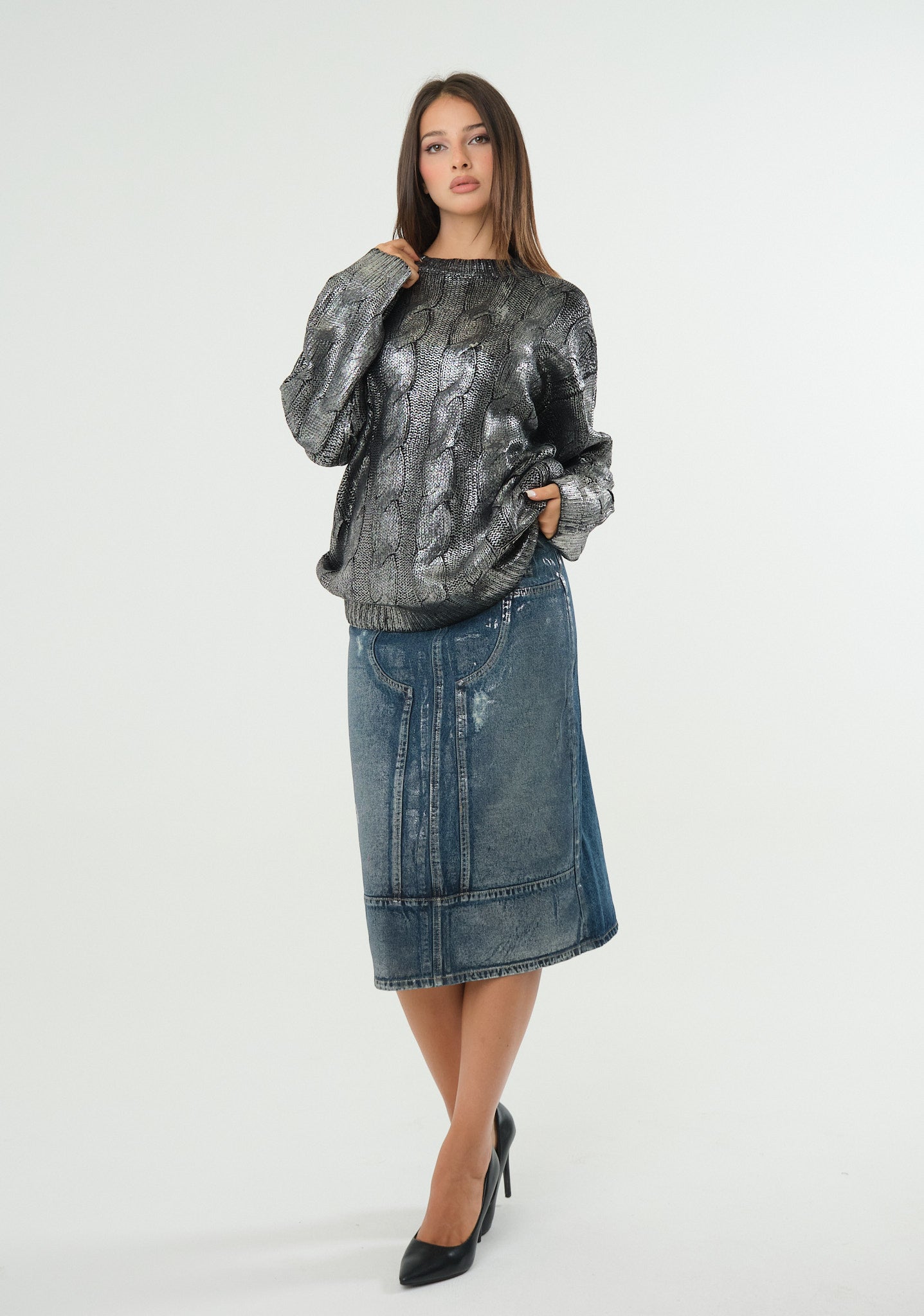 Maglione con spalmatura metal