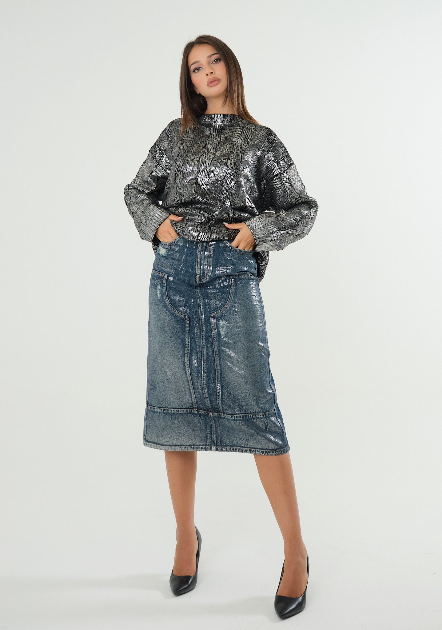 Maglione con spalmatura metal