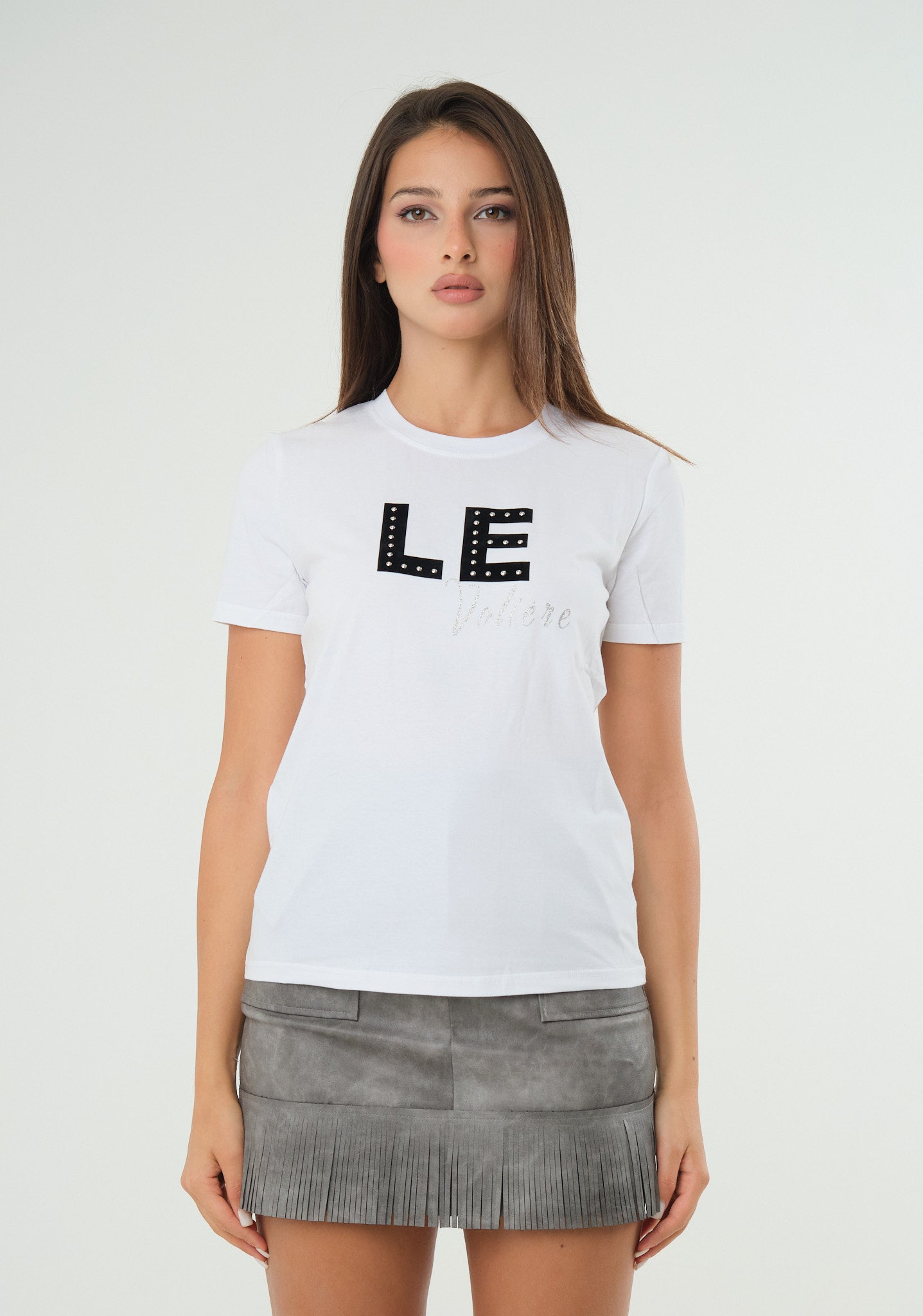 T-shirt con stampa e applicazioni