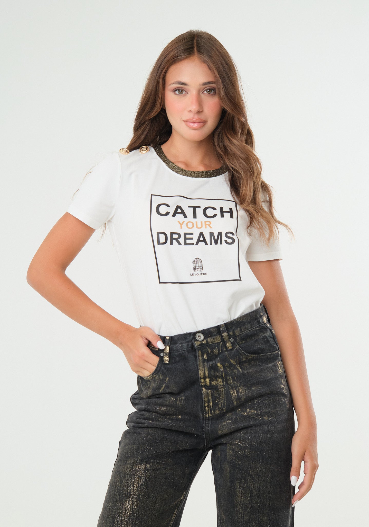T-shirt con profili lurex