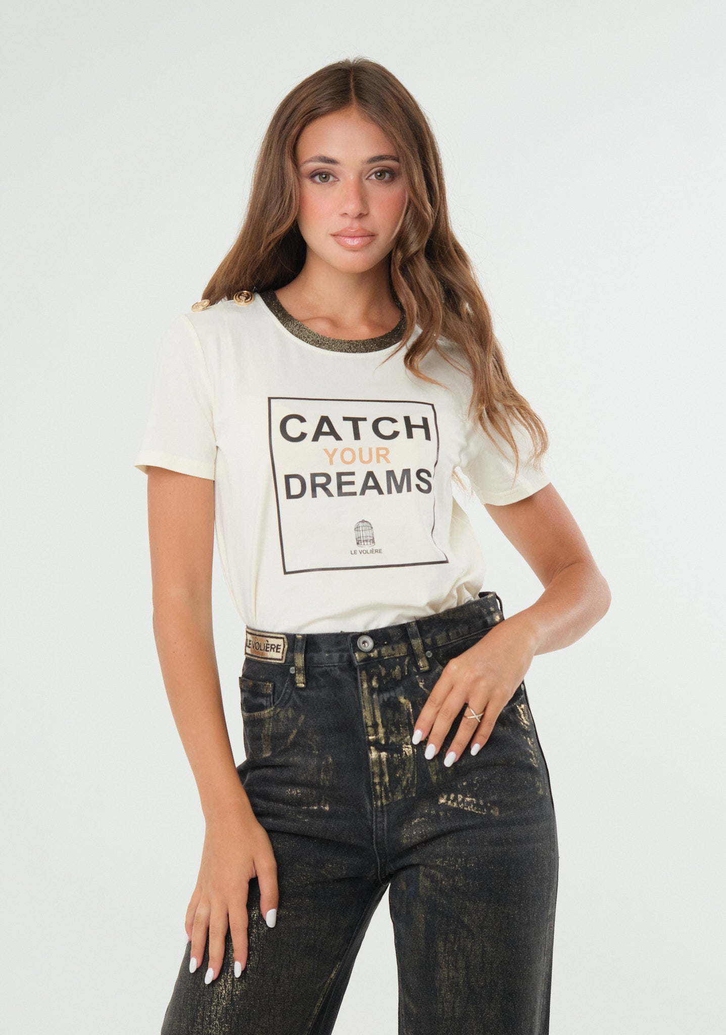 T-shirt con profili lurex