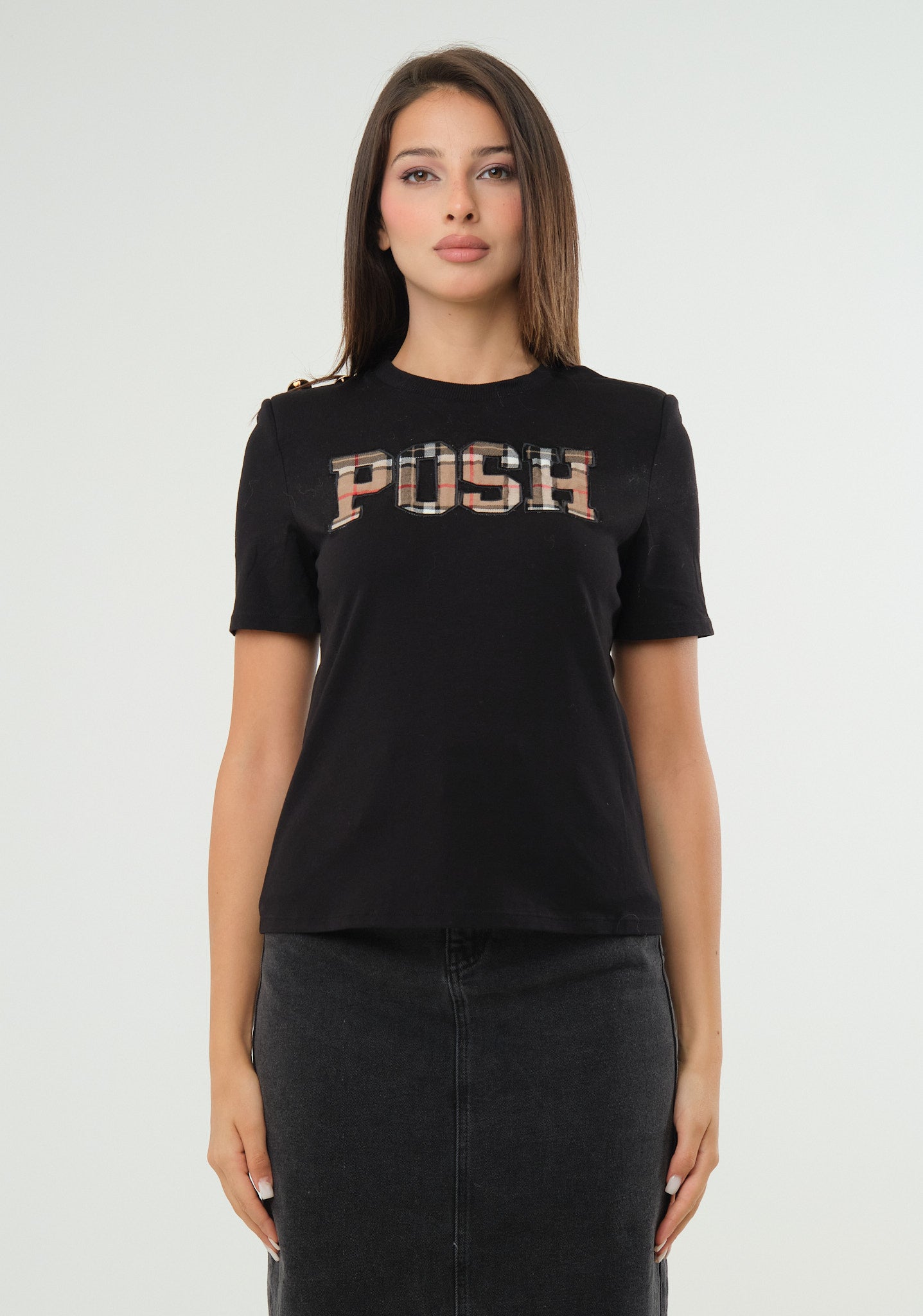 T-shirt con ricamo tartan