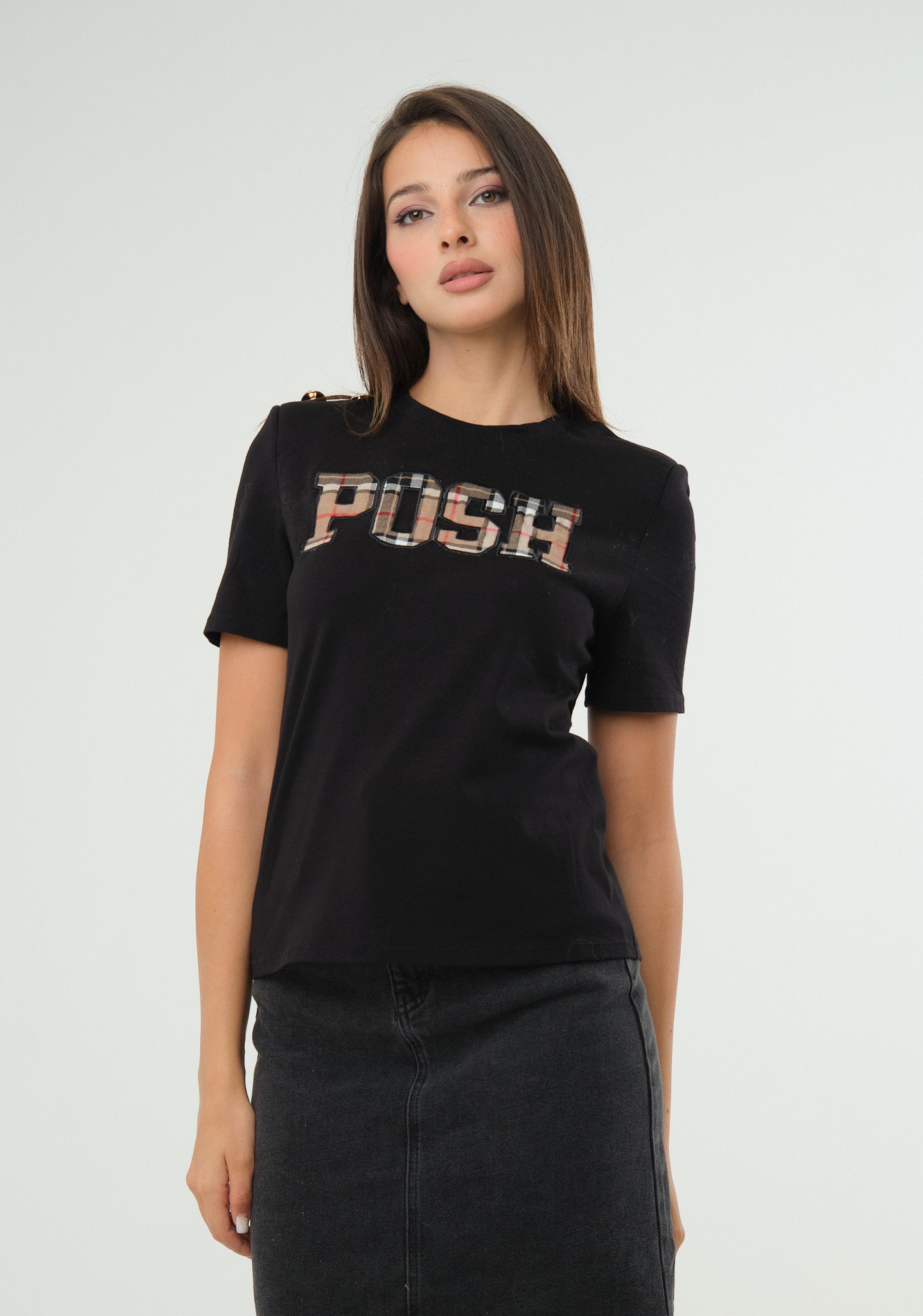 T-shirt con ricamo tartan