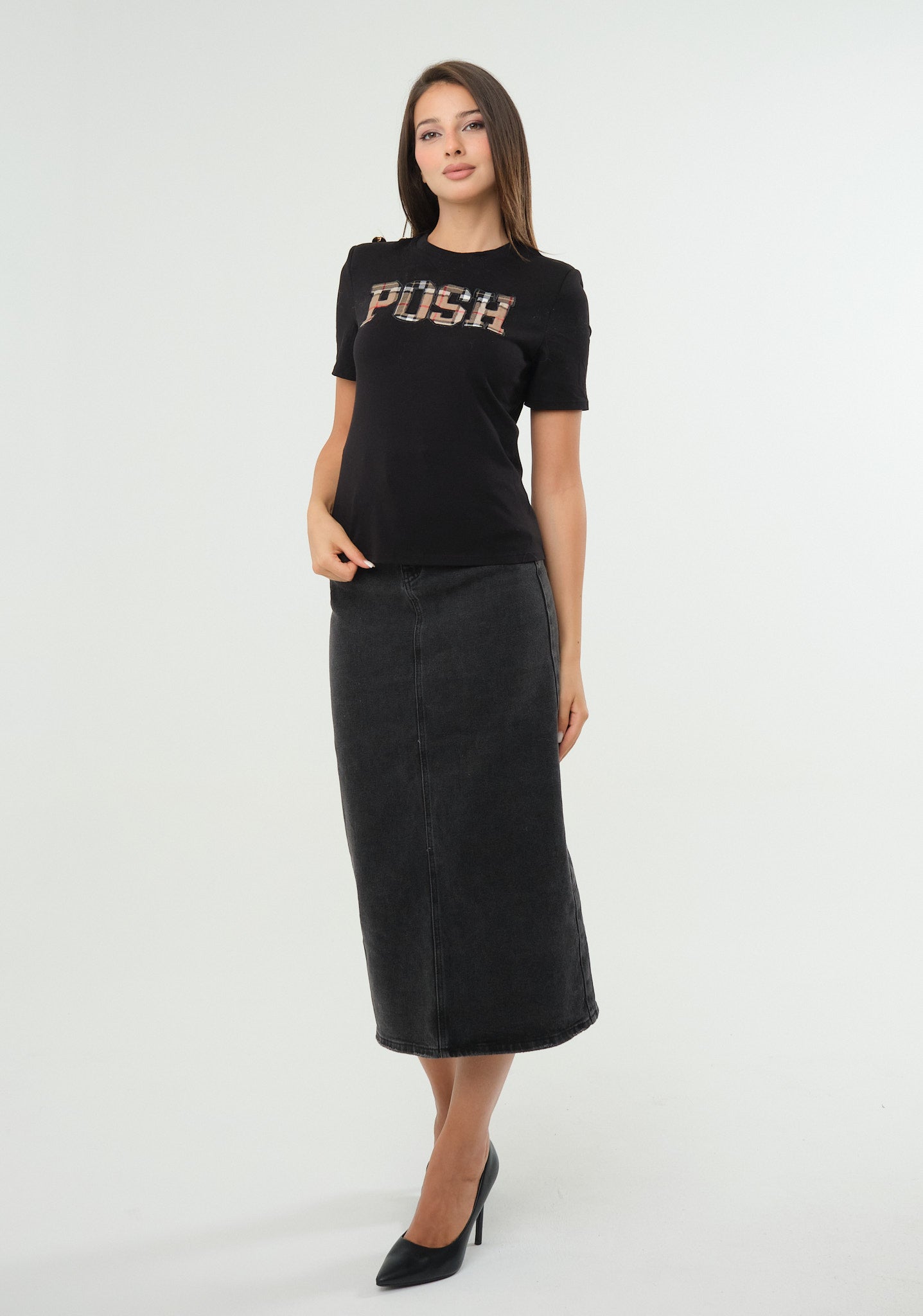 T-shirt con ricamo tartan