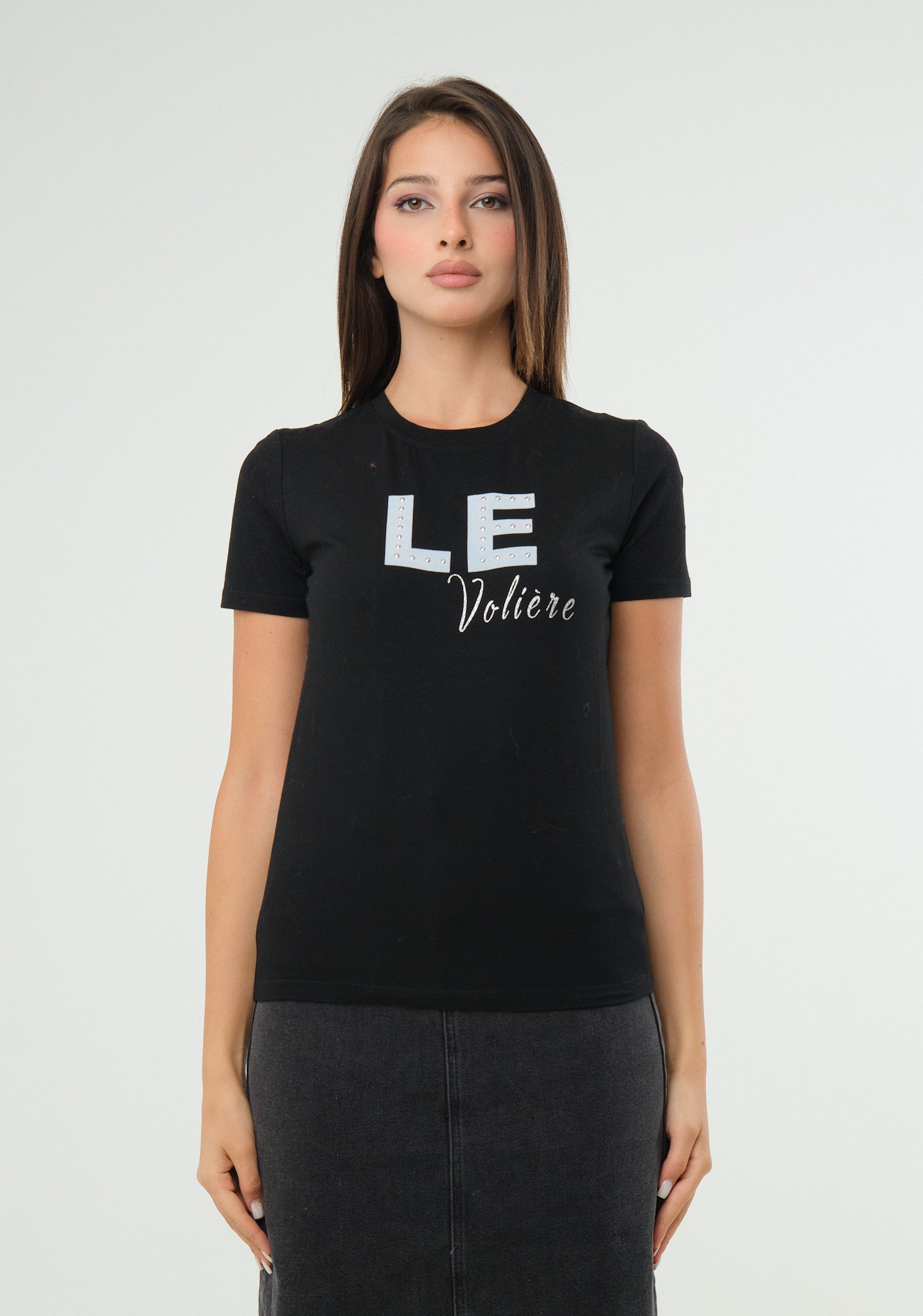 T-shirt con stampa e applicazioni
