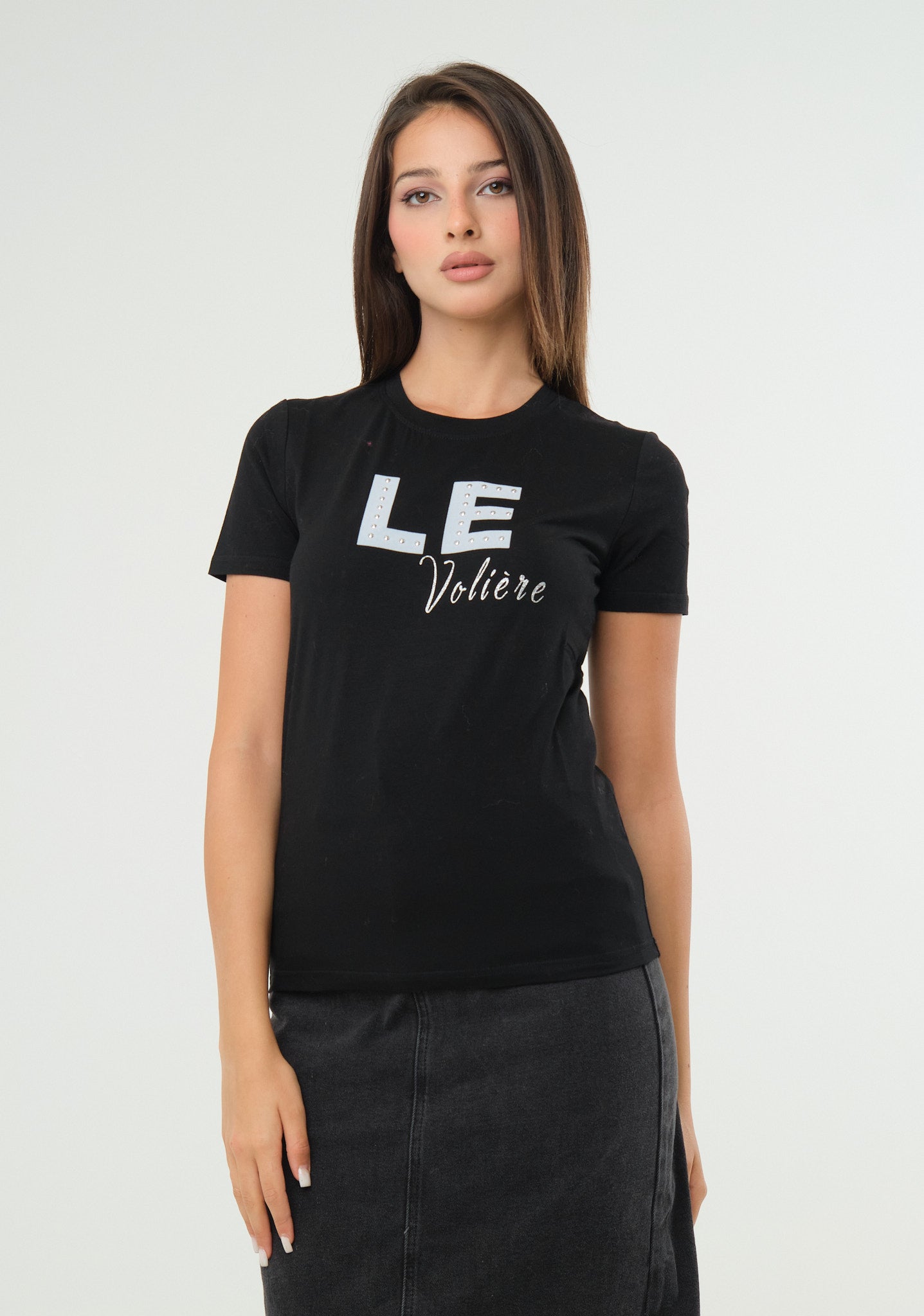 T-shirt con stampa e applicazioni