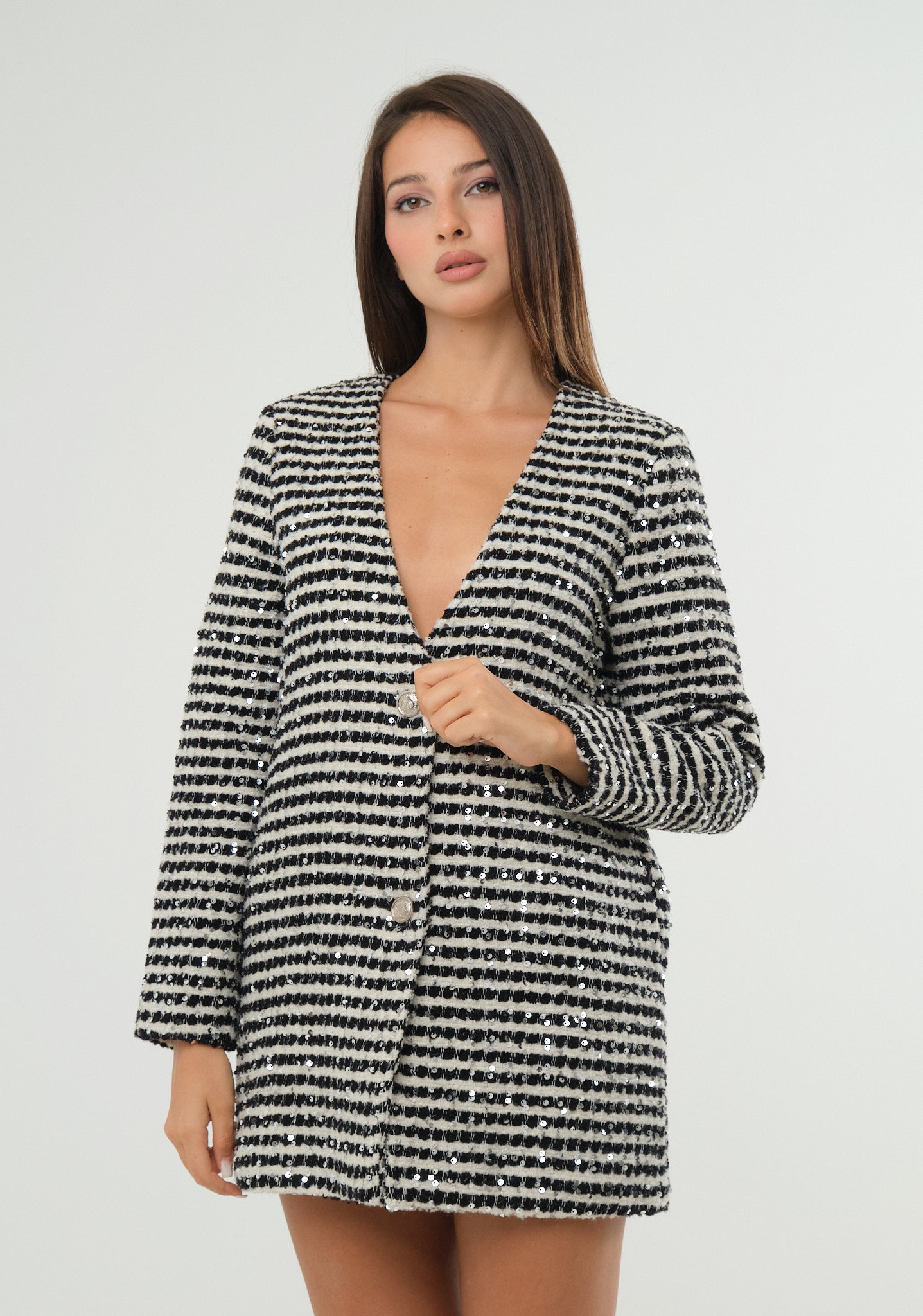 Cappotto a righe con paillettes
