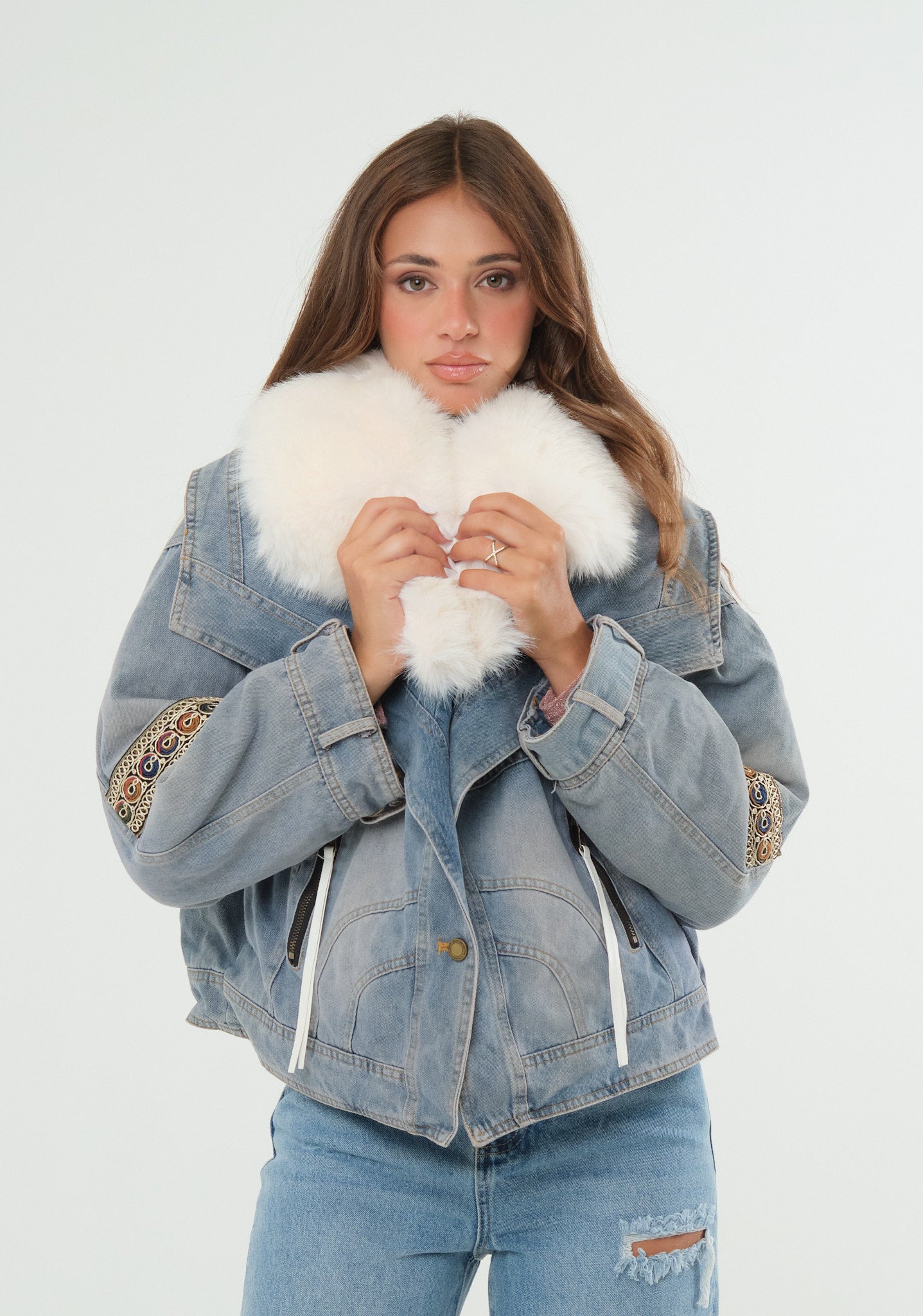 Pelliccia ecofur con denim esterno