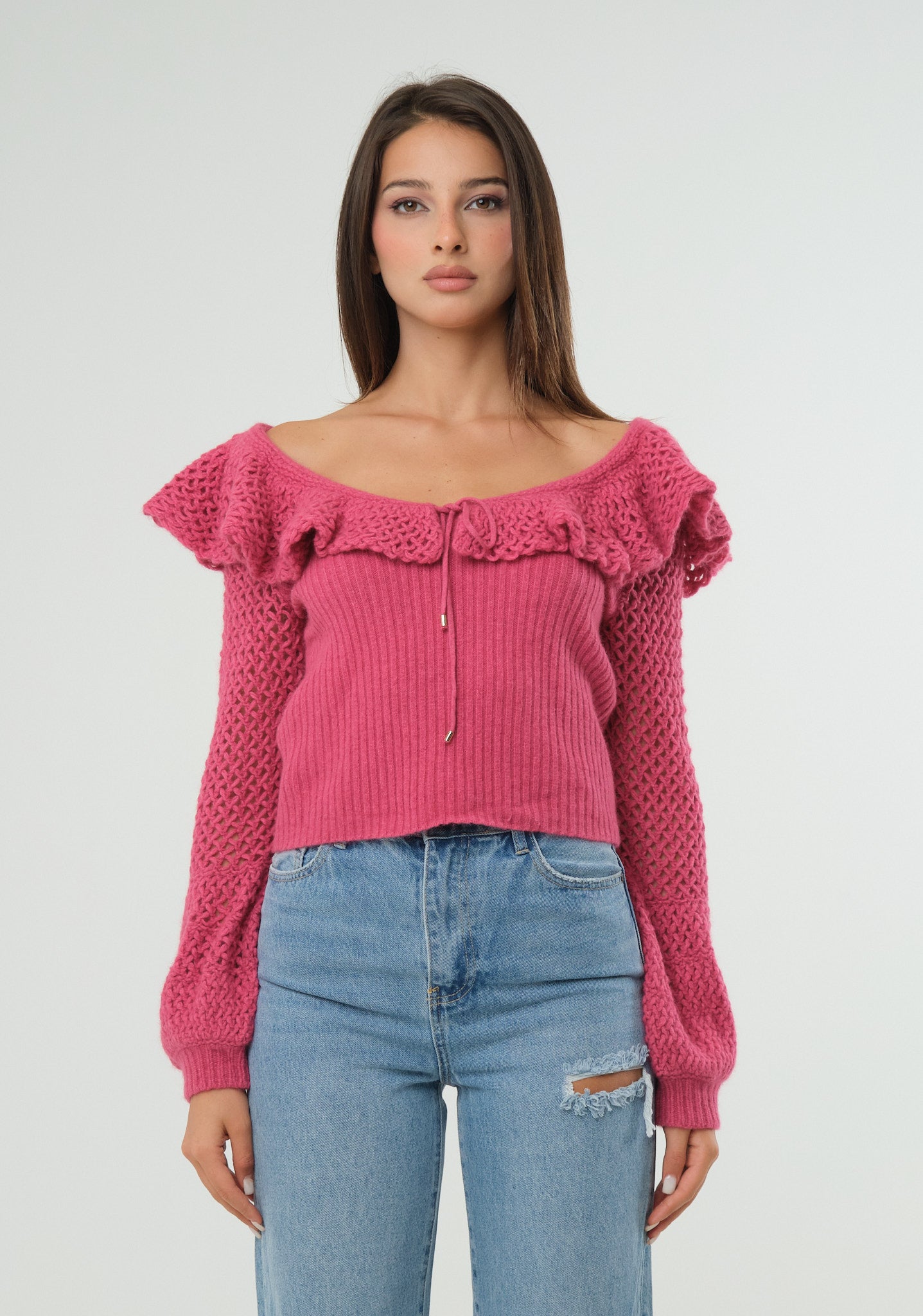 Maglia bouclè con volant