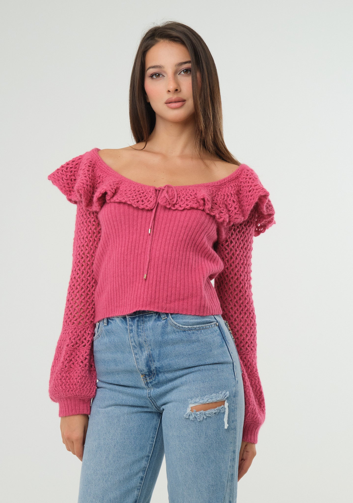 Maglia bouclè con volant