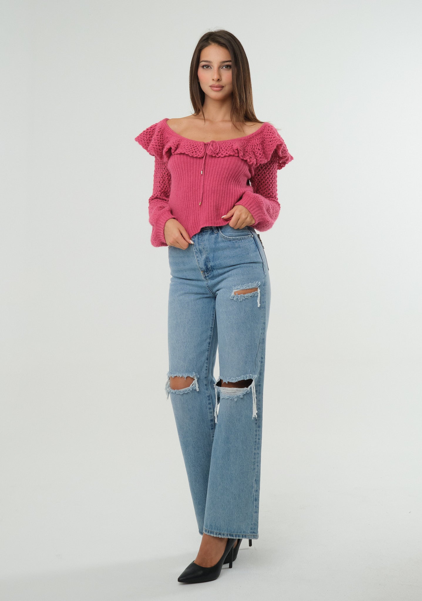 Maglia bouclè con volant