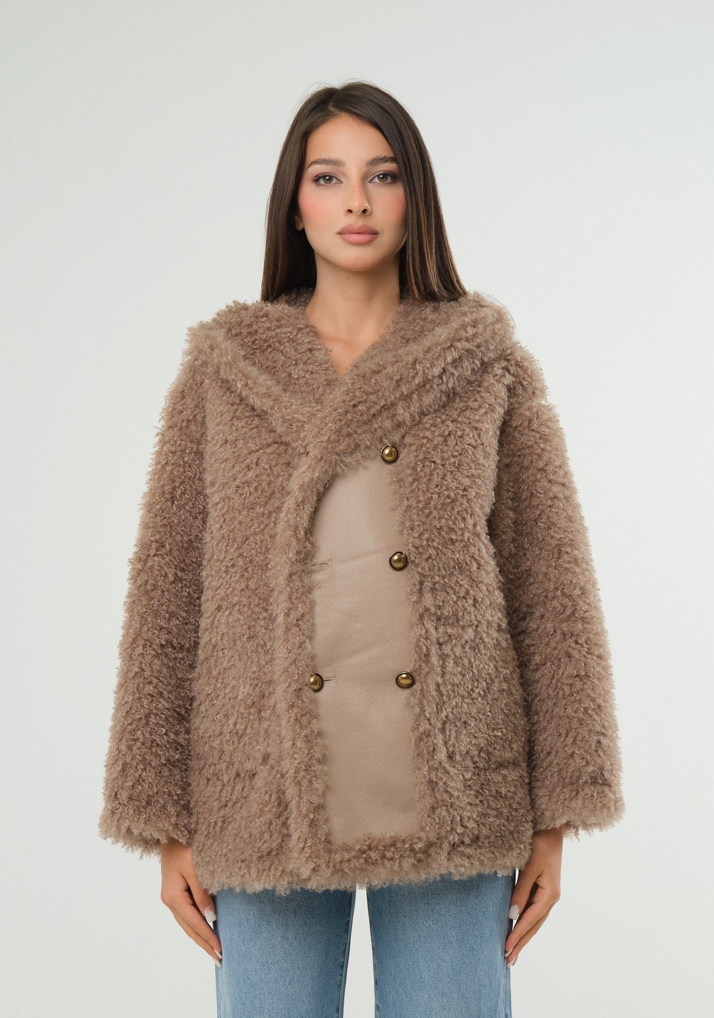 Pelliccia ecofur con inserti in ecopelle