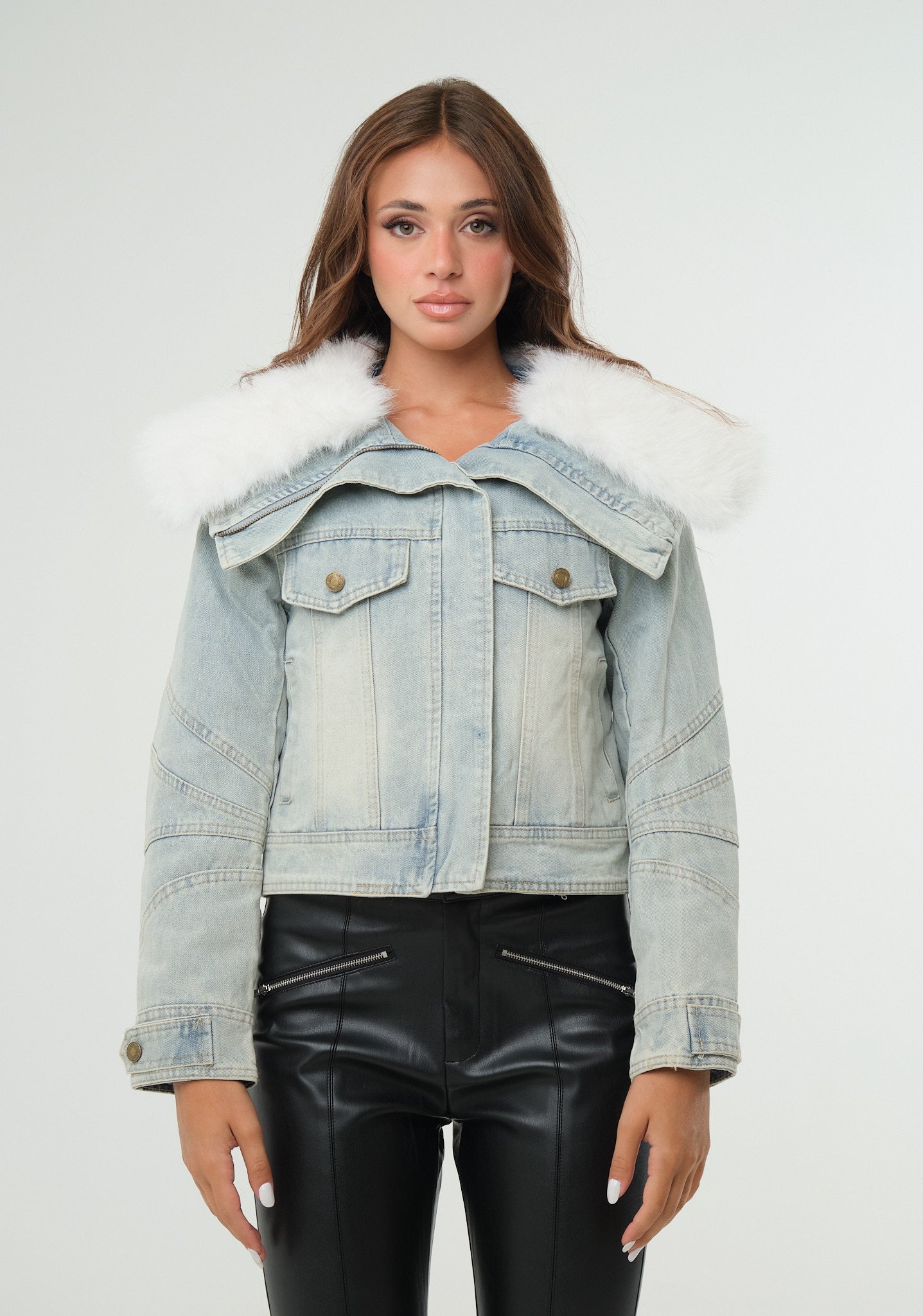 Pelliccia ecofur con denim esterno