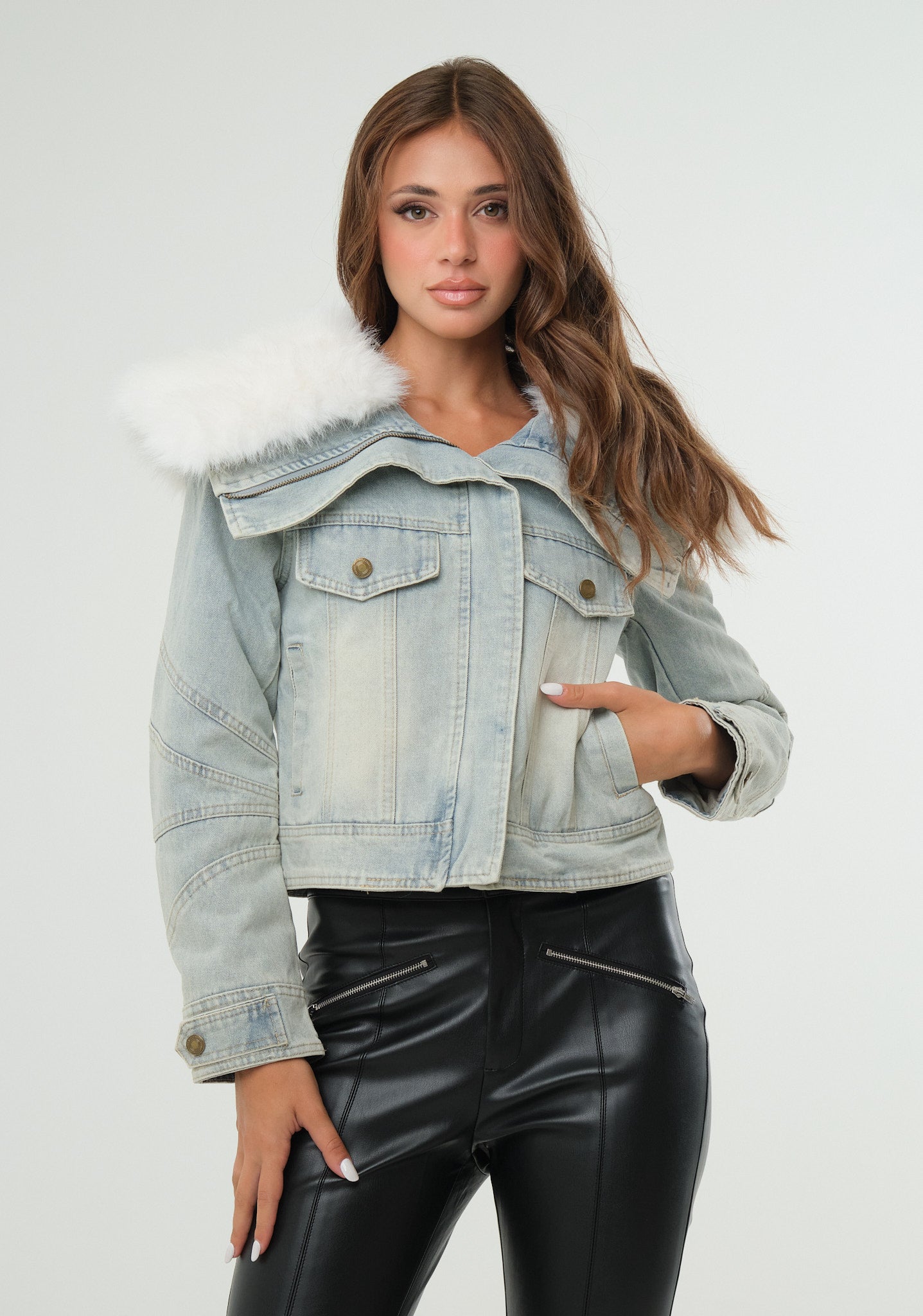 Pelliccia ecofur con denim esterno