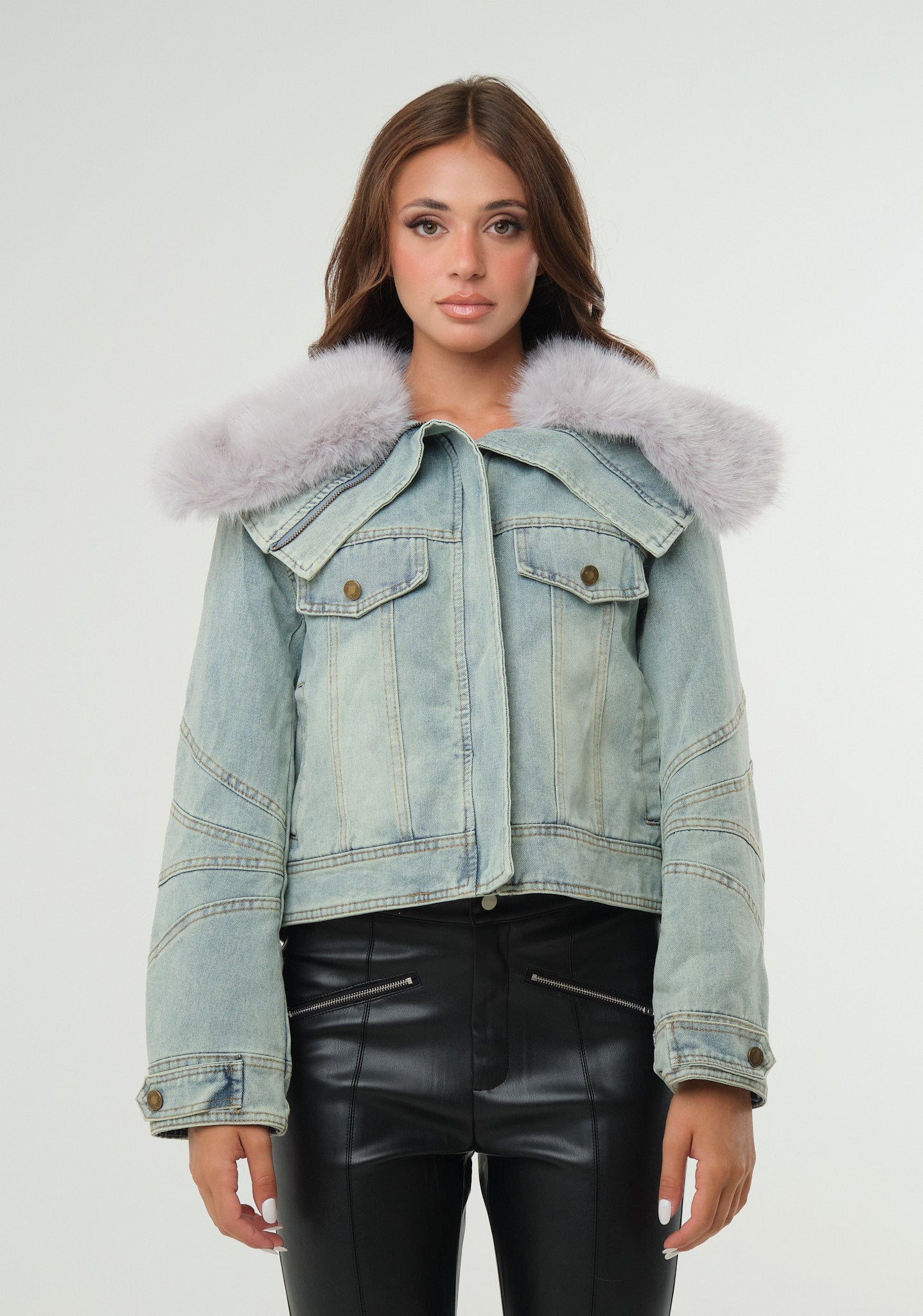 Giubbino denim con ecofur