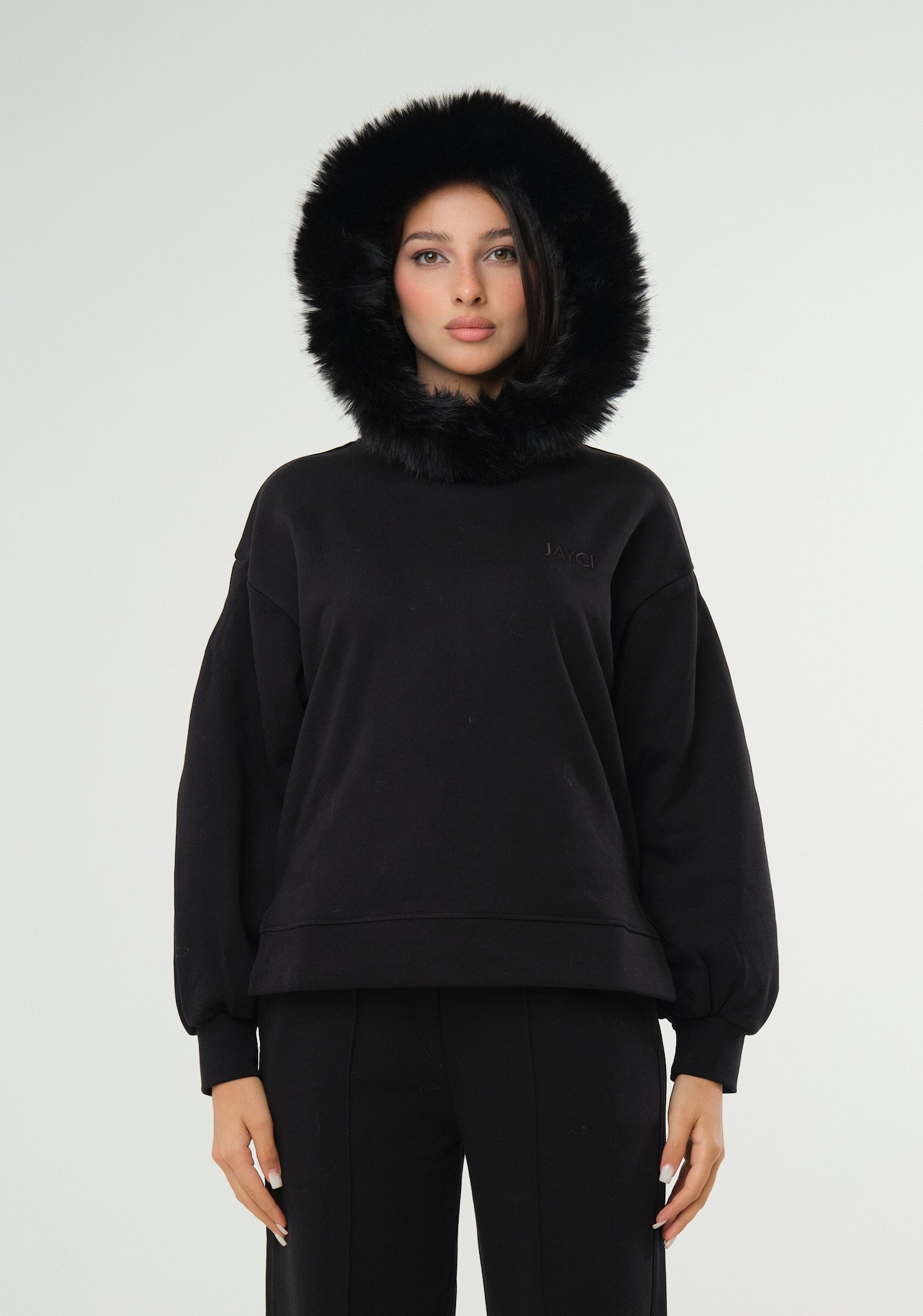 Felpa con cappuccio in ecofur