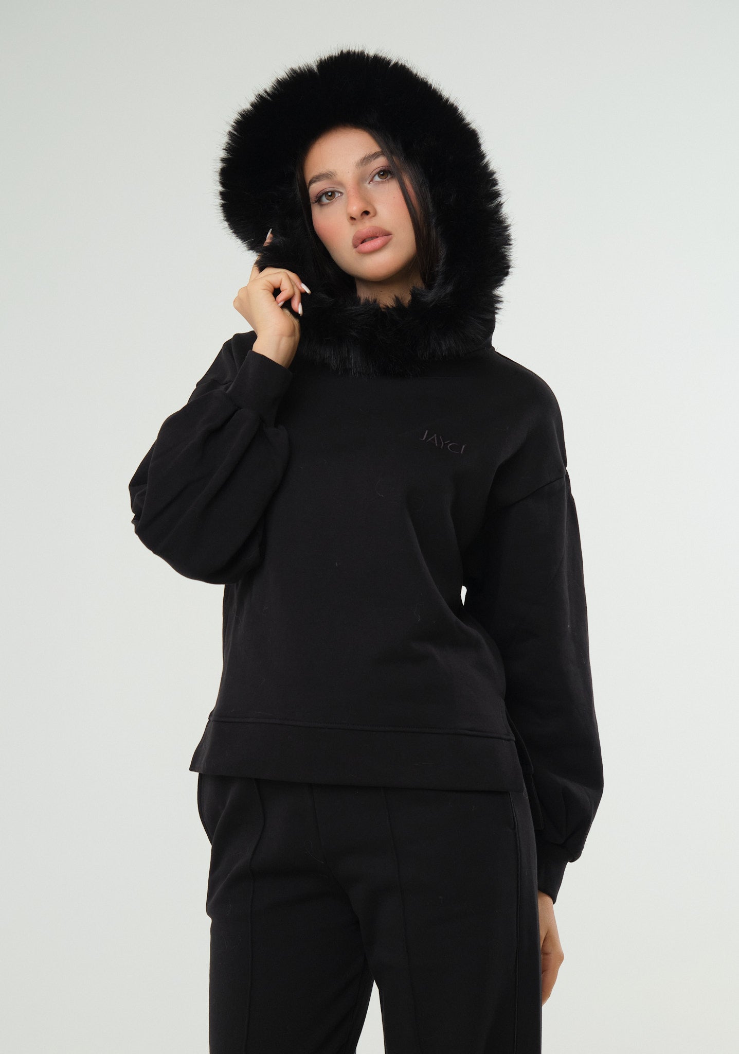 Felpa con cappuccio in ecofur