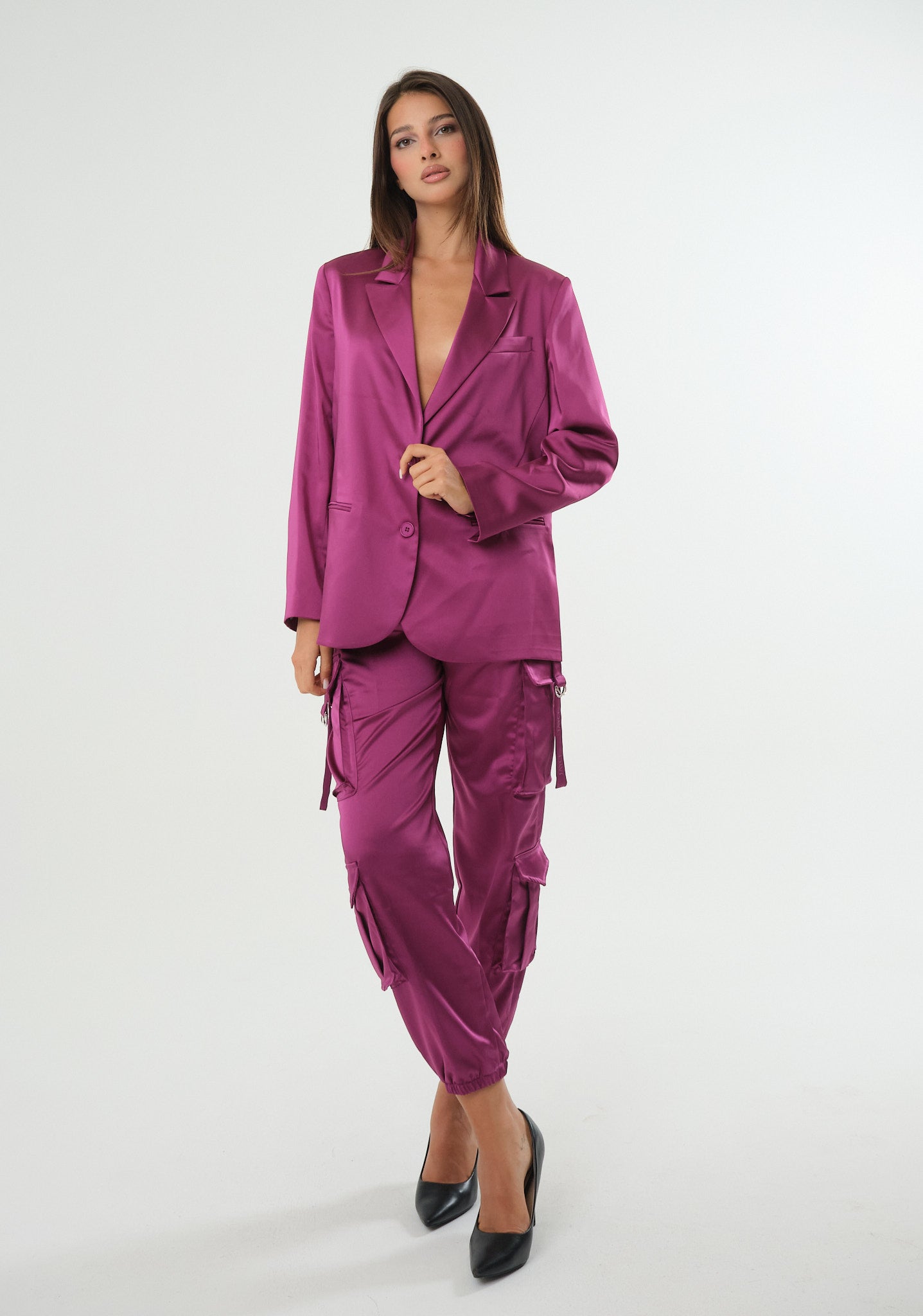 Pantalone cargo in raso
