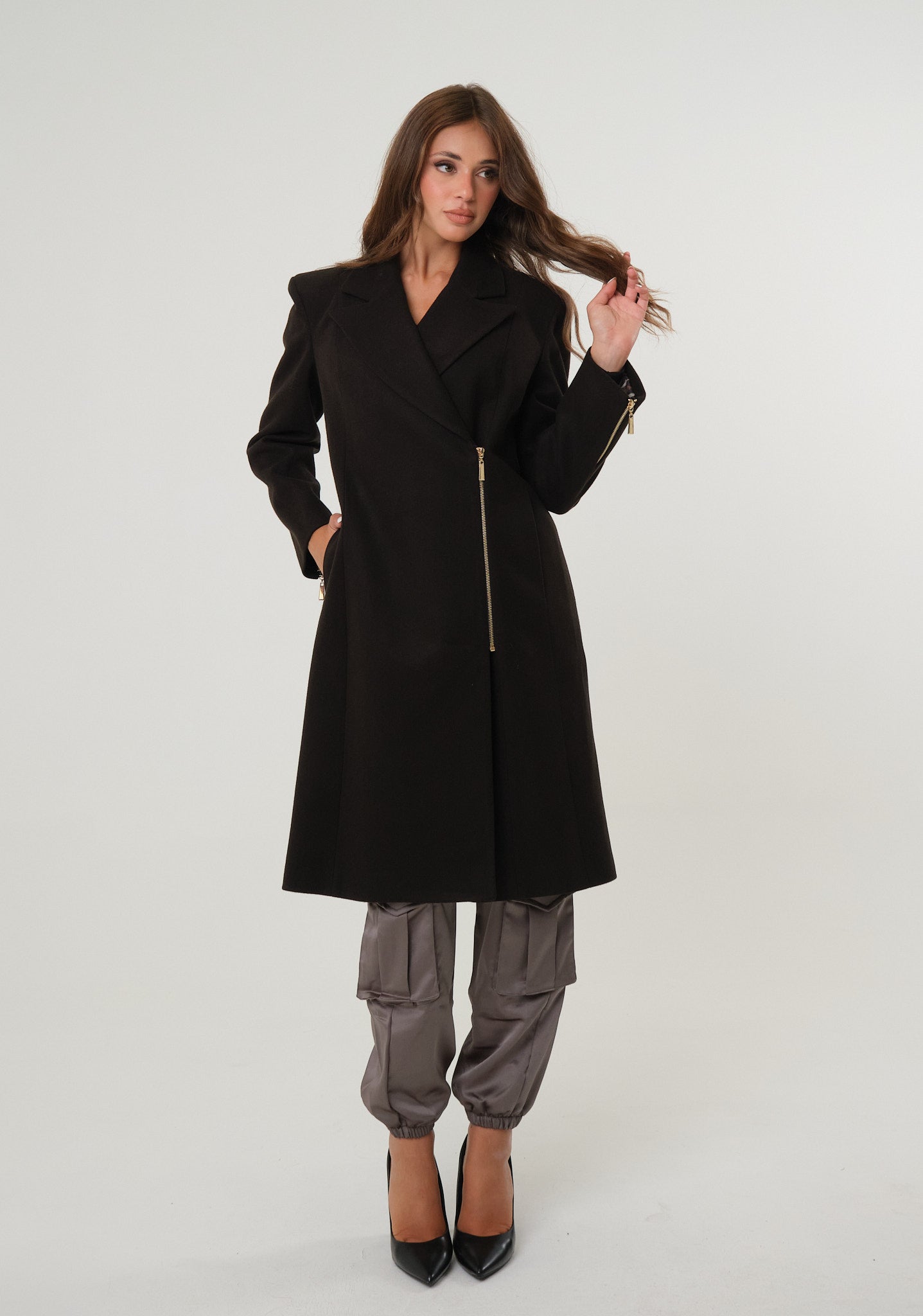 Cappotto in panno con zip