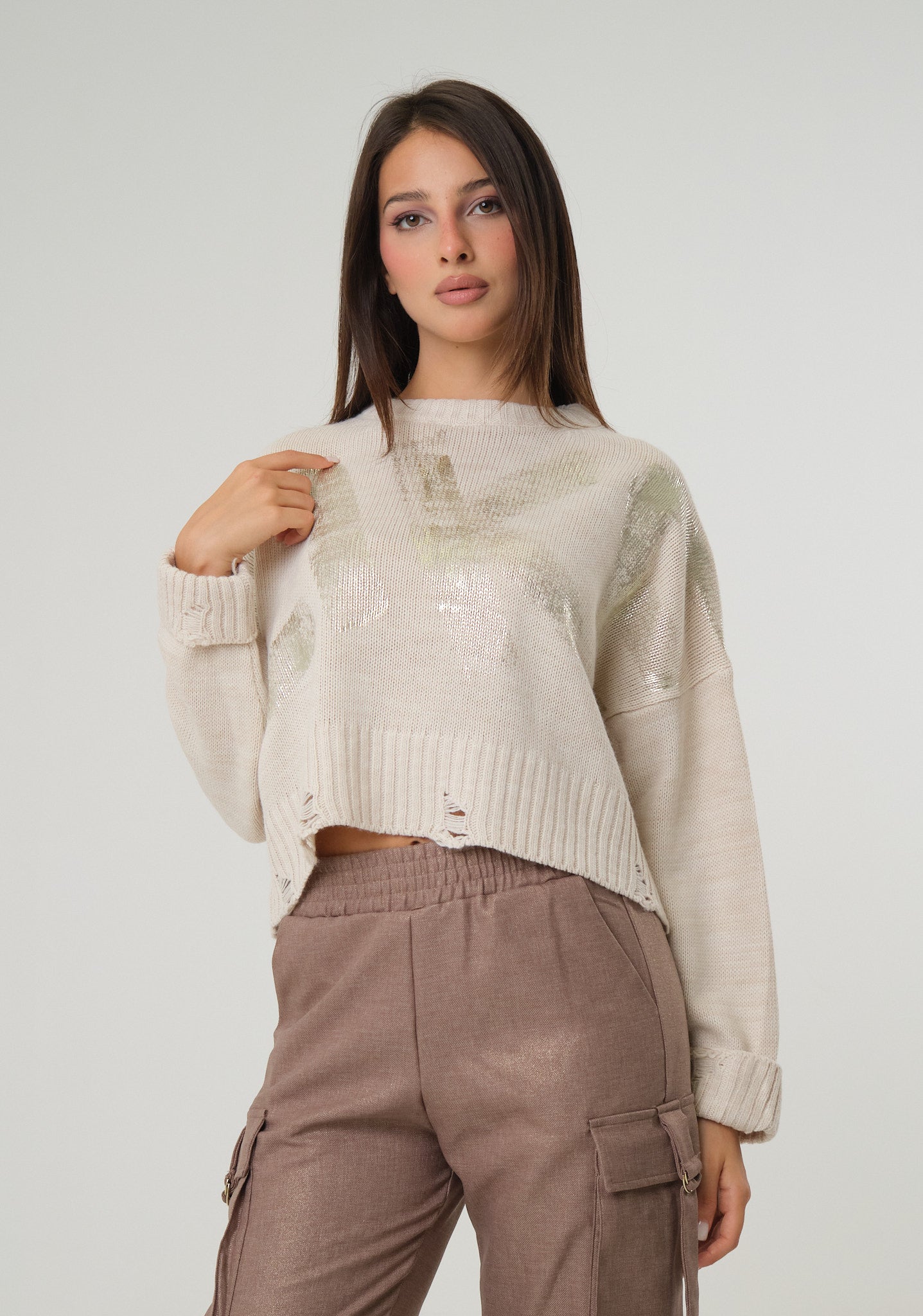 Maglia crop con placcatura metal