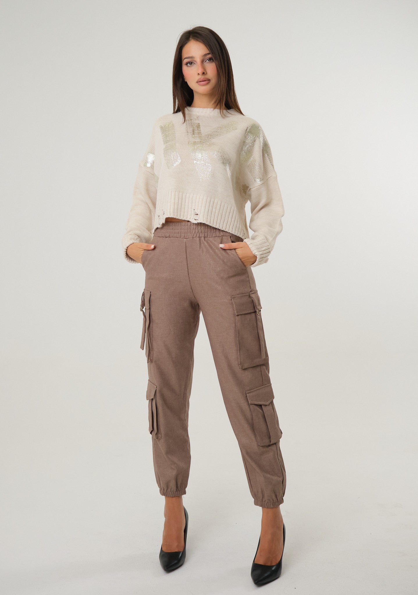 Pantalone cargo con placcatura oro