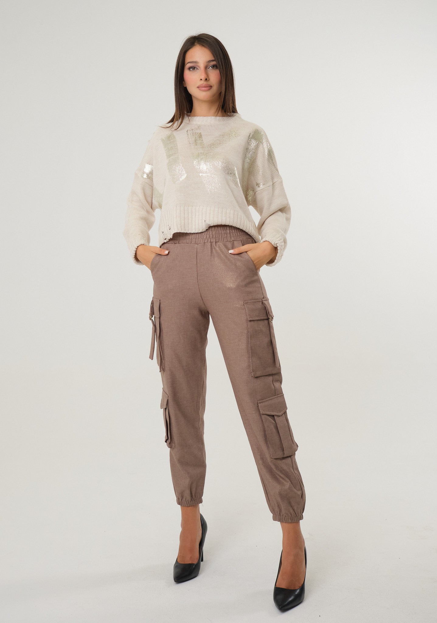 Pantalone cargo con placcatura oro