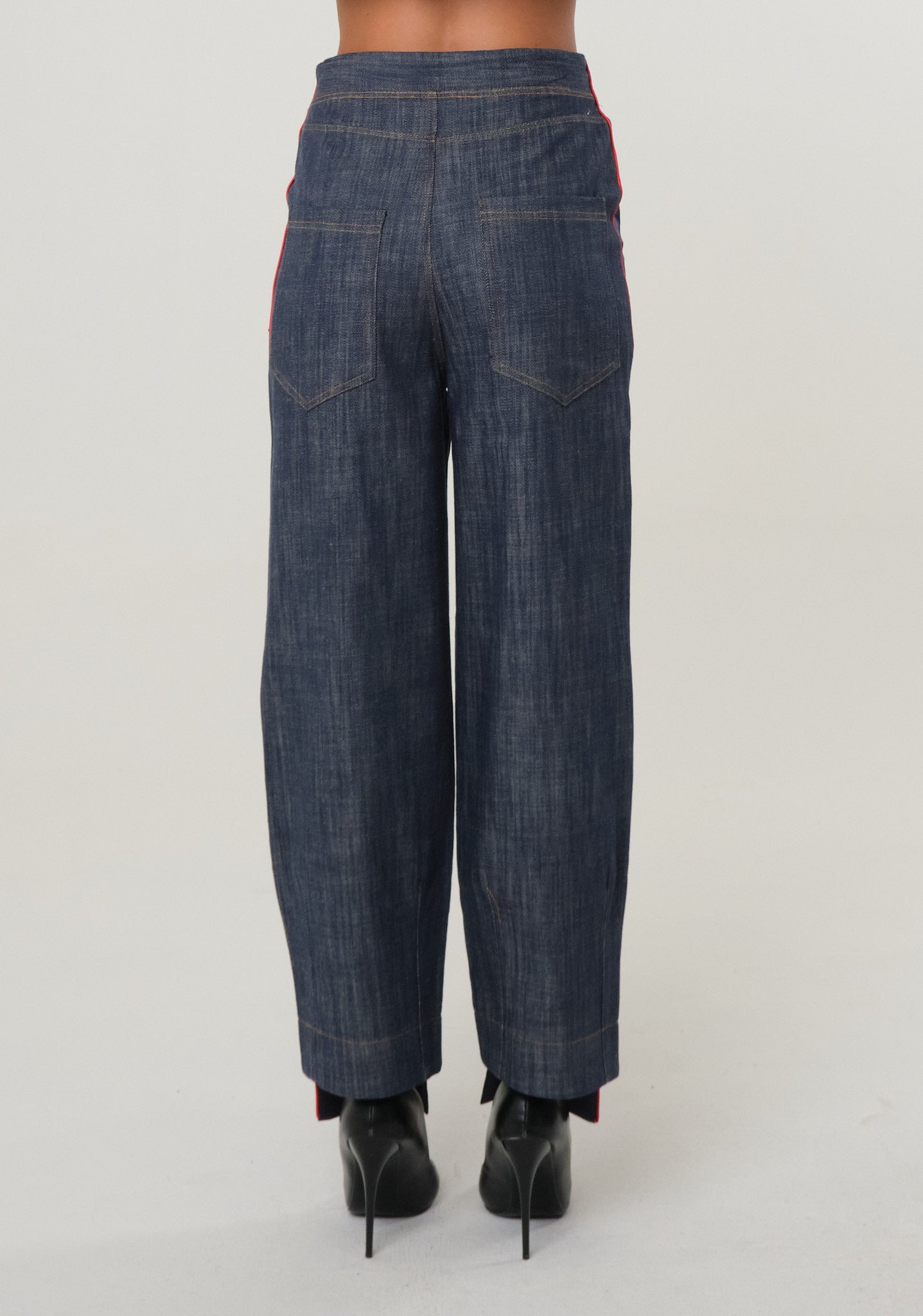 Pantalone baggy in raso e denim