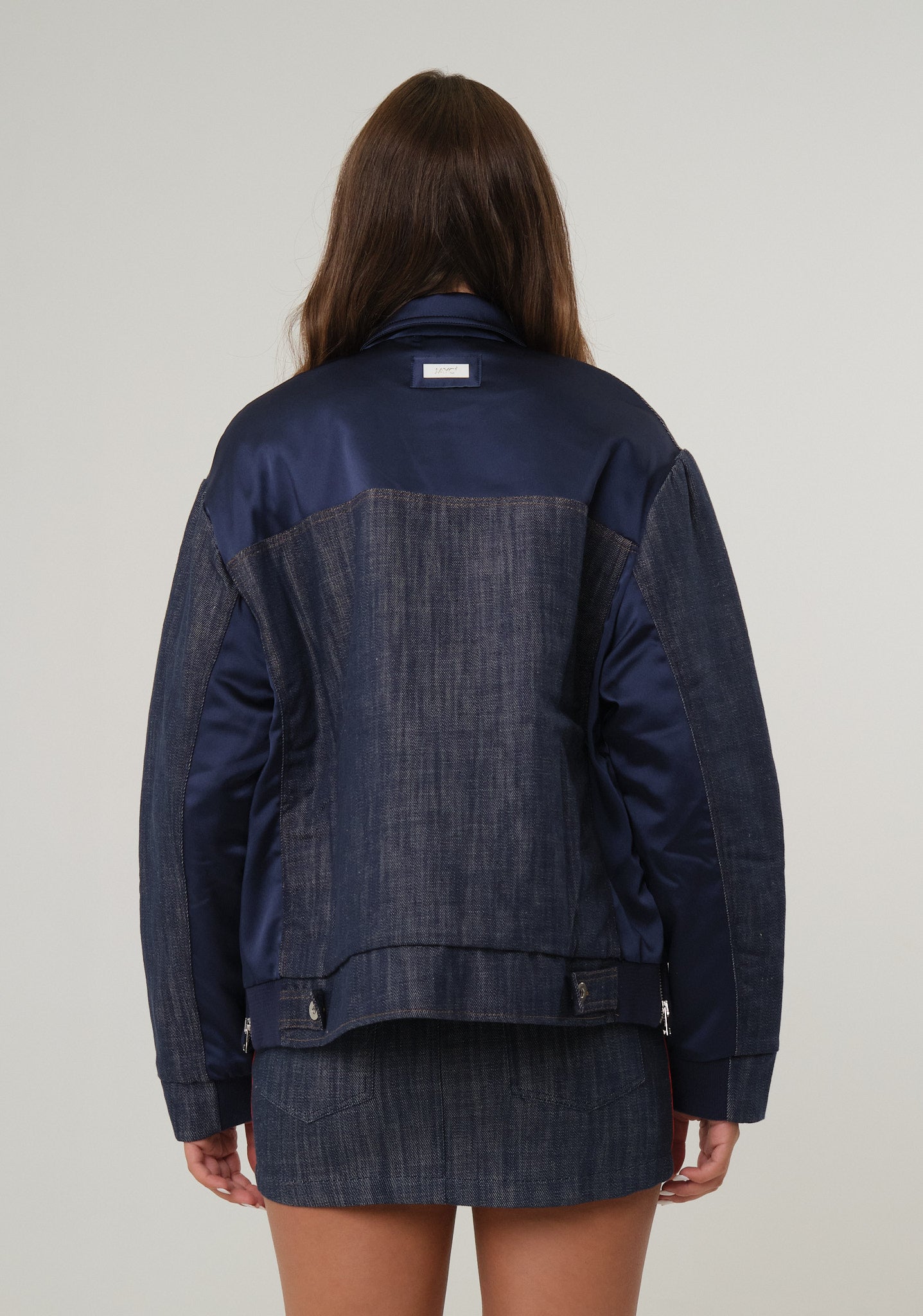 Giubbino denim con inserti in raso