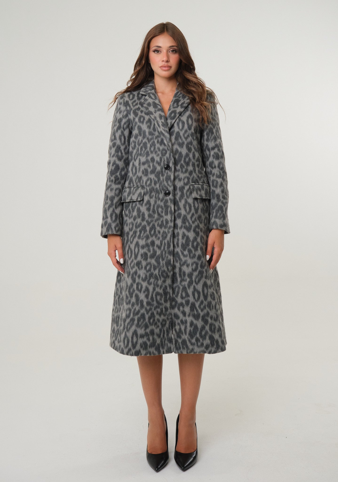 Cappotto lungo in panno animalier