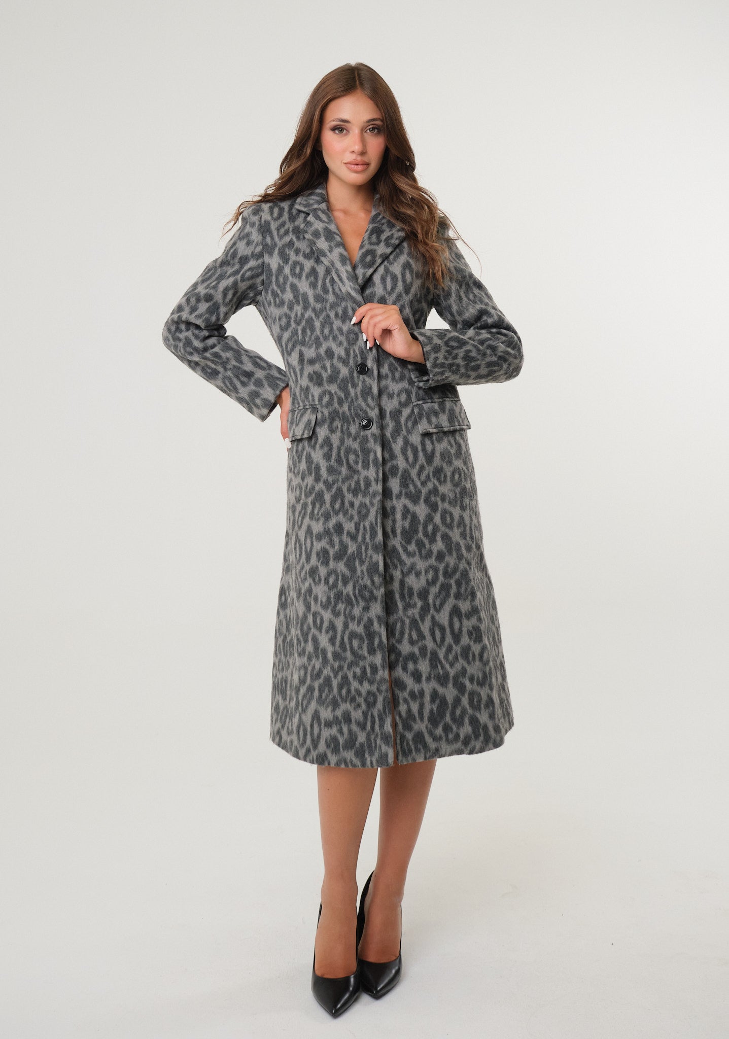 Cappotto lungo in panno animalier