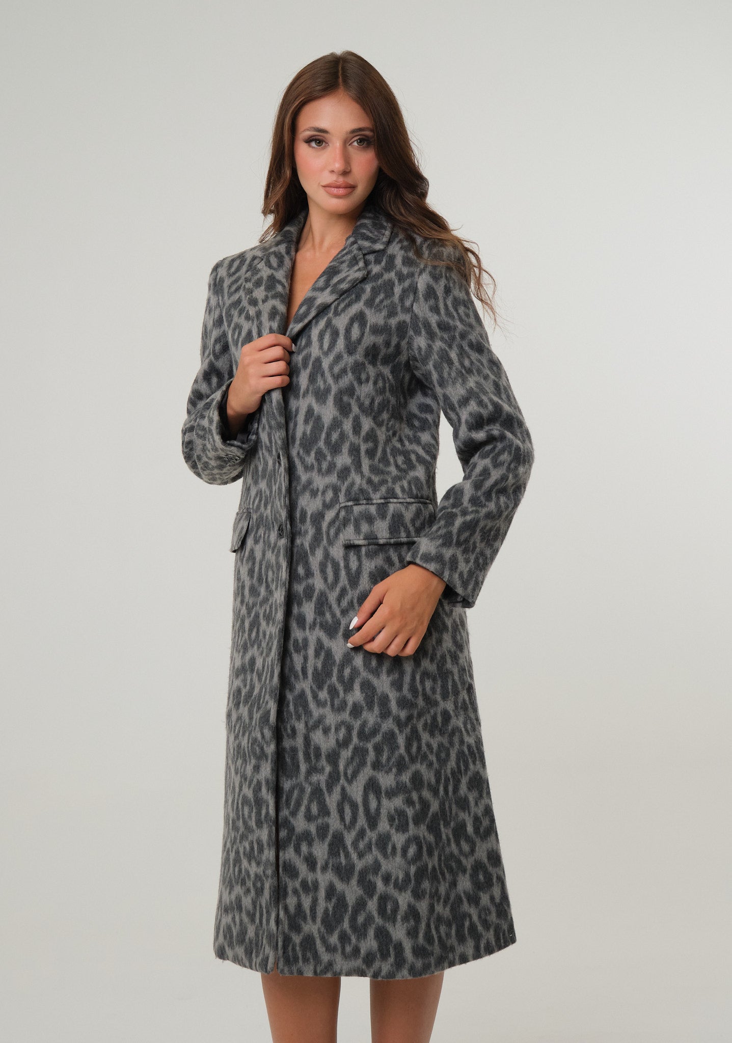 Cappotto lungo in panno animalier