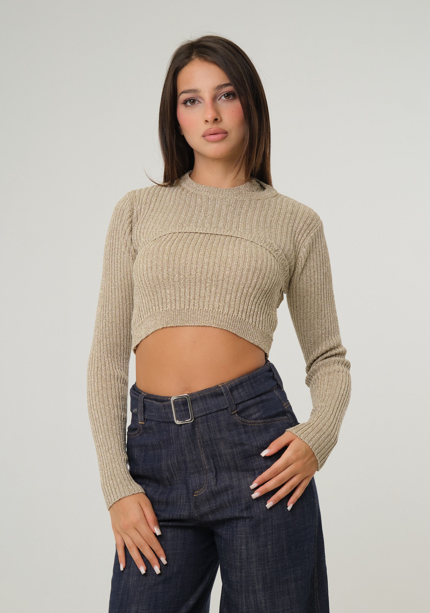 Maglia doppia lurex a coste