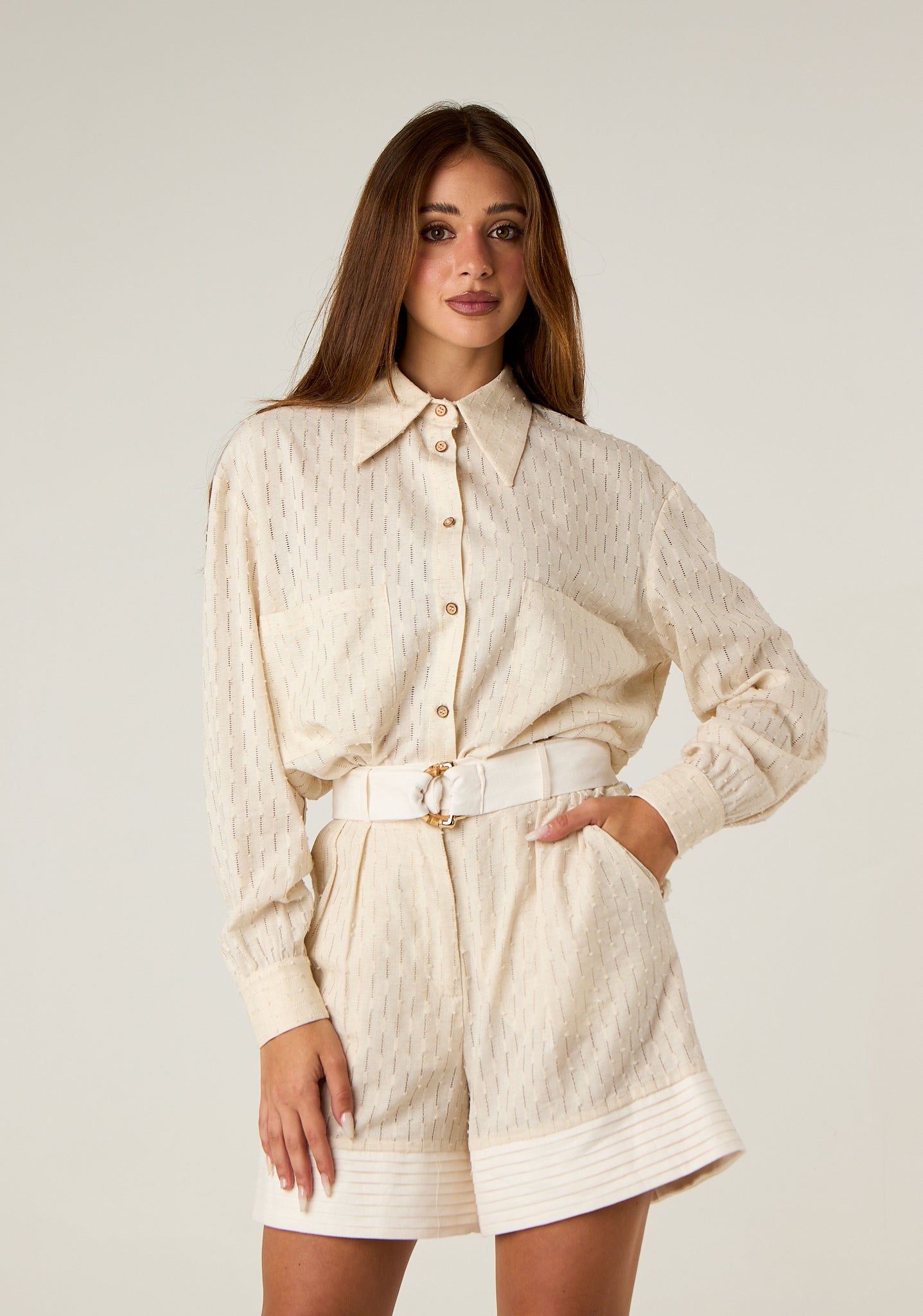 Camicia comoda in tessuto lavorato