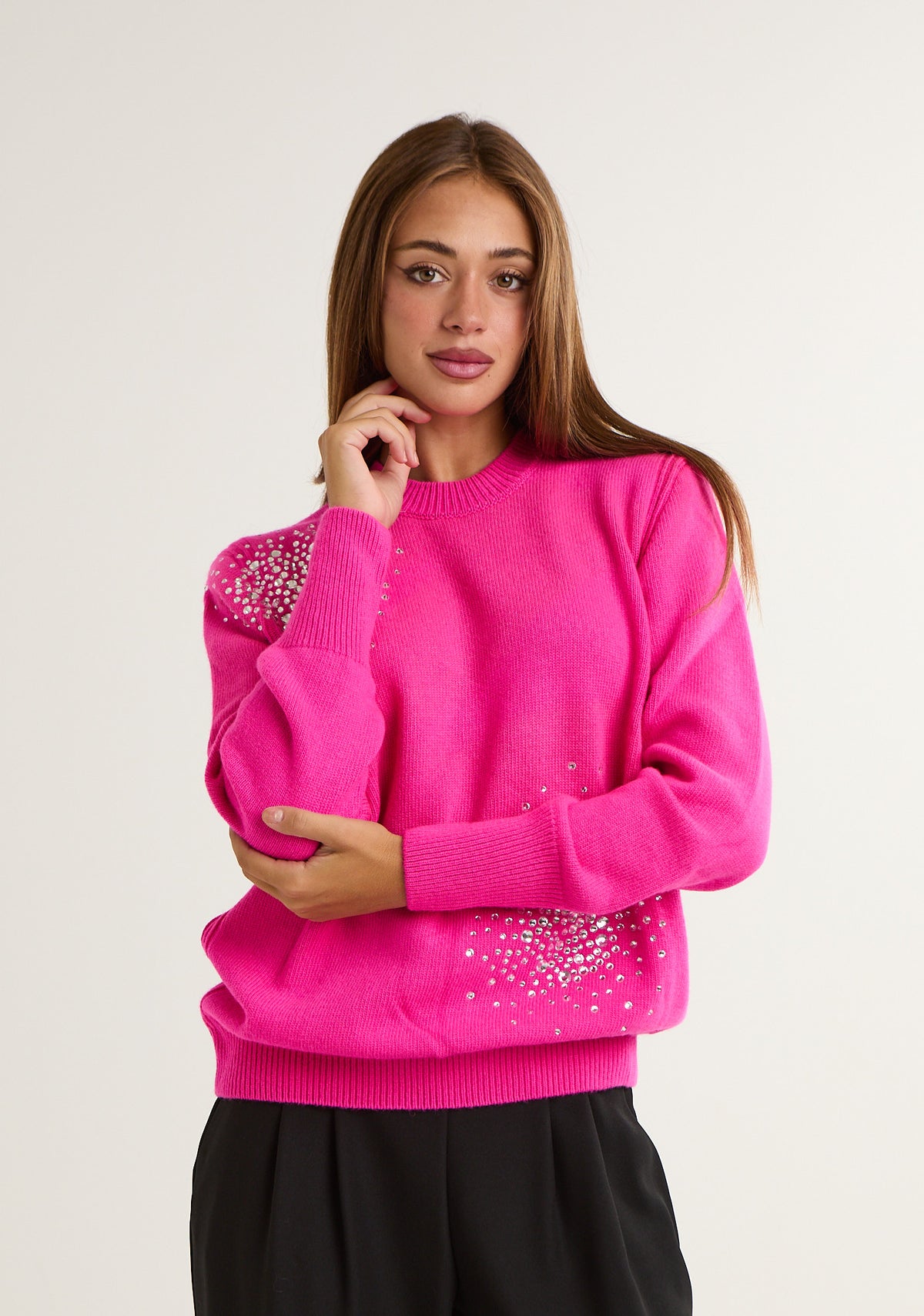 Pullover girocollo con applicazioni a pioggia