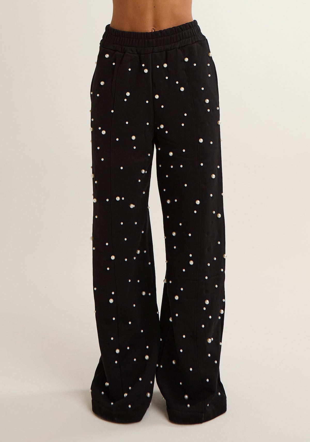 Pantalone palazzo in felpa con perle