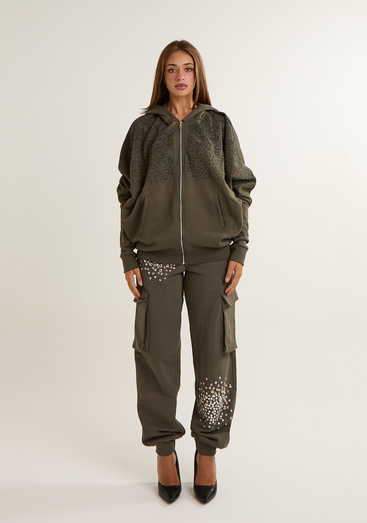 Felpa fullzip con strass frontali
