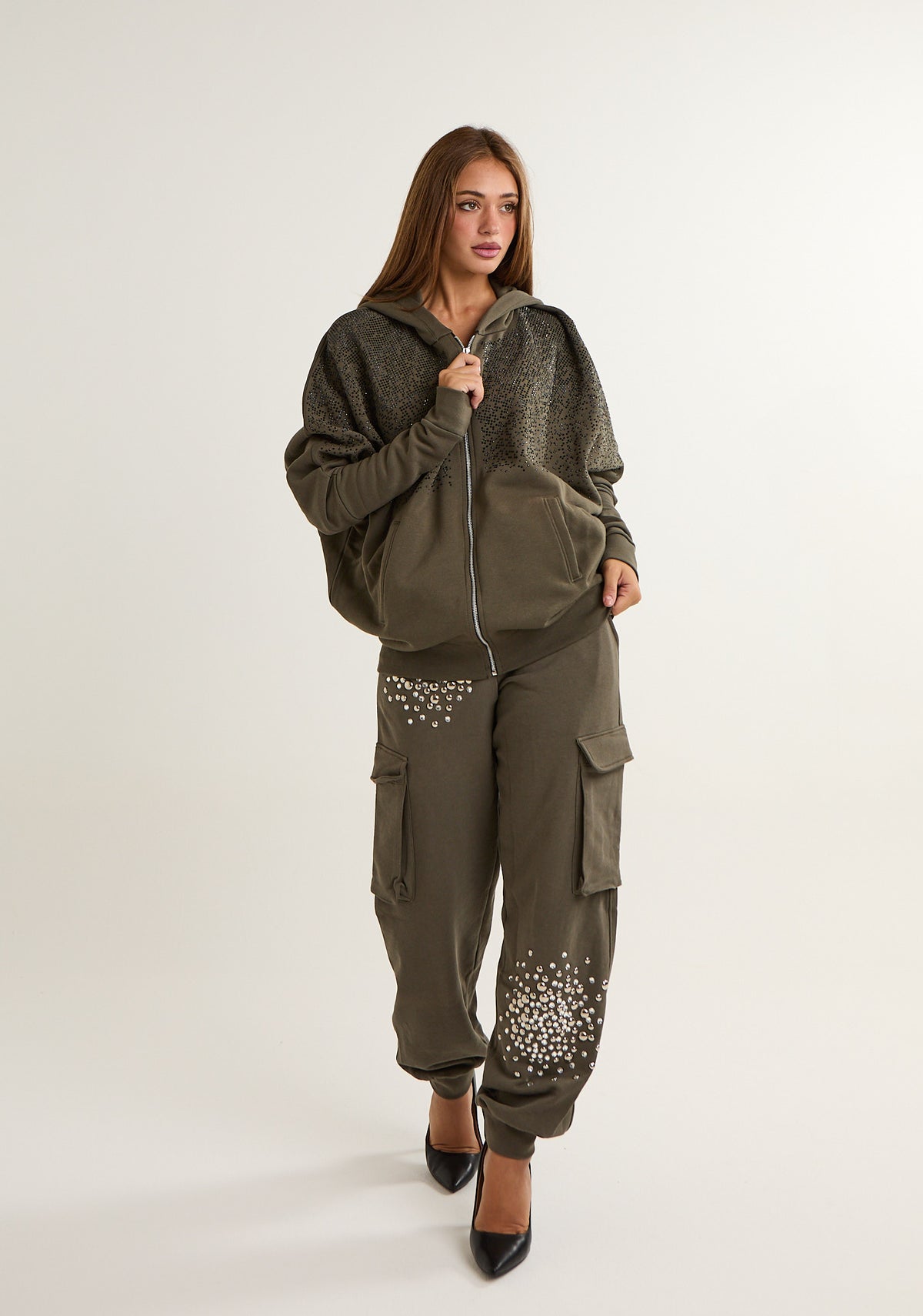 Felpa fullzip con strass frontali