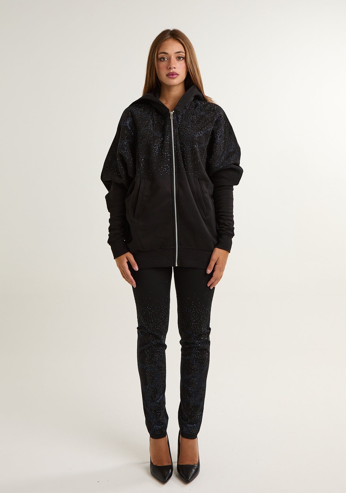 Felpa fullzip con strass frontali